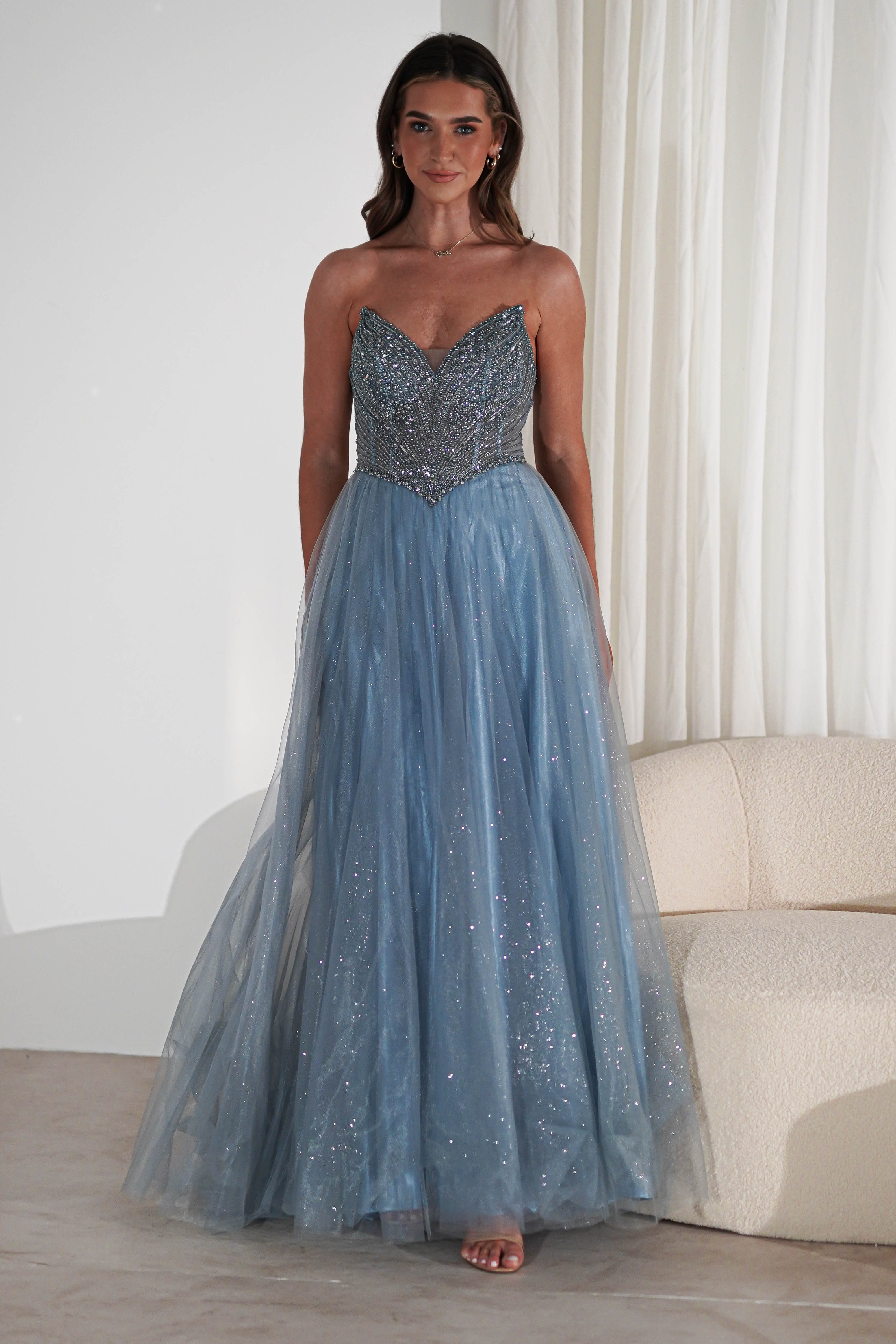 Priscilla Princess Glitter Gown | Dusty Blue | Debs & Prom | Formal Gown | Oh Hello Clothing