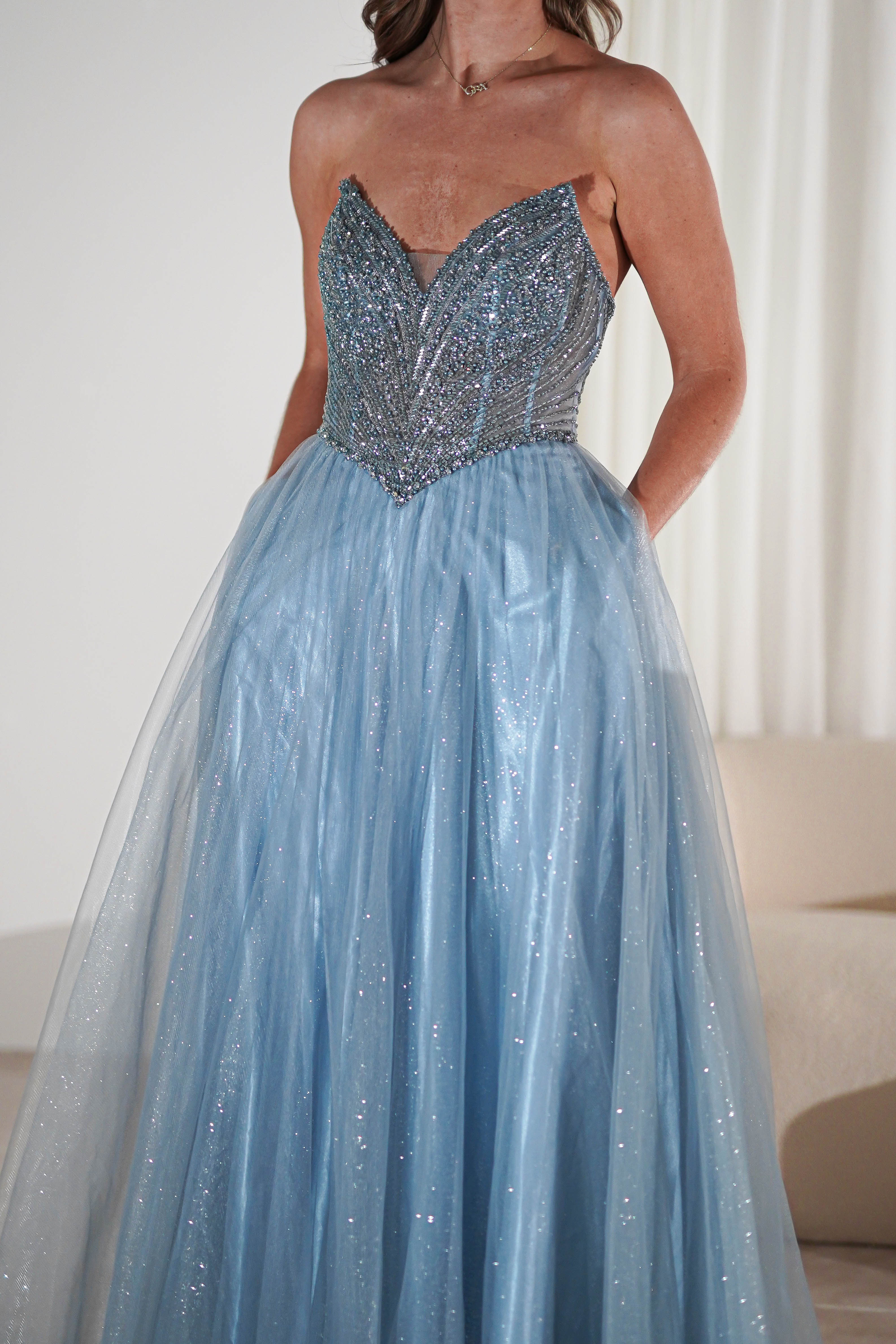 Priscilla Princess Glitter Gown | Dusty Blue | Debs & Prom | Formal Gown | Oh Hello Clothing