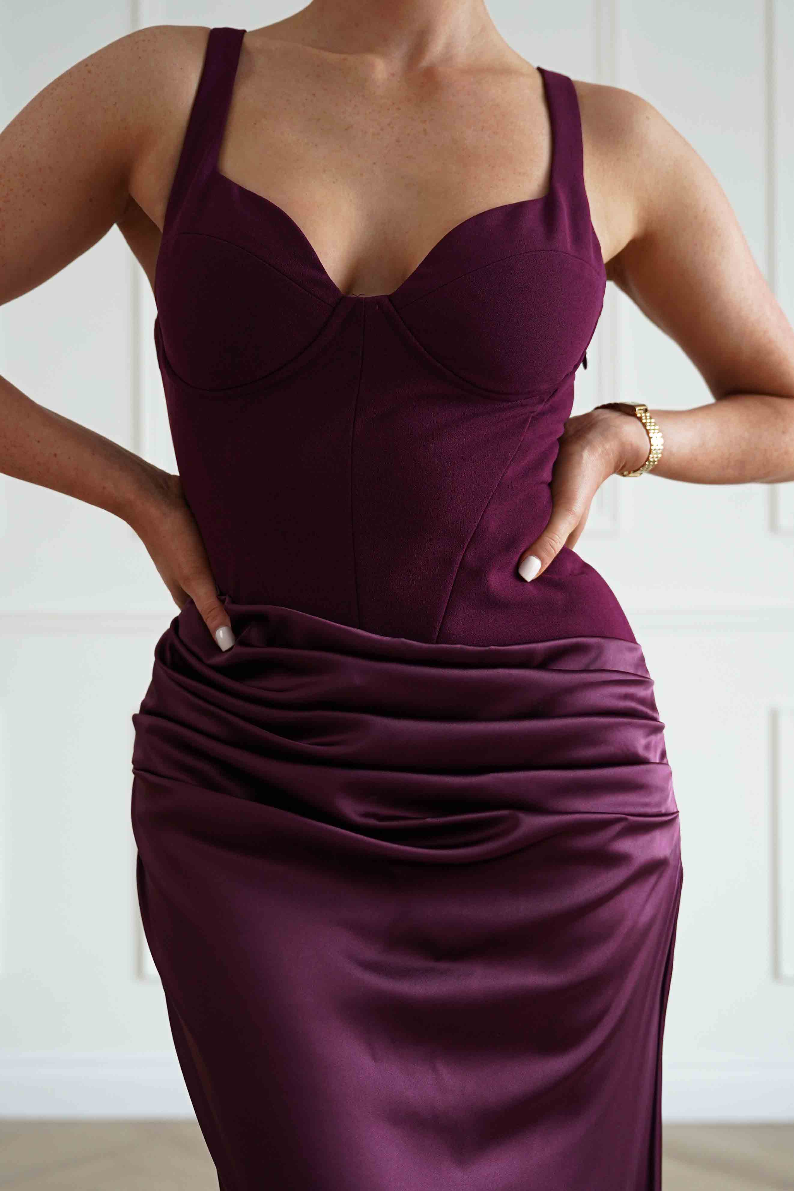 Oh Hello Clothing Women > Clothing > Dresses Rachel Structured Draped Maxi Dress | Plum