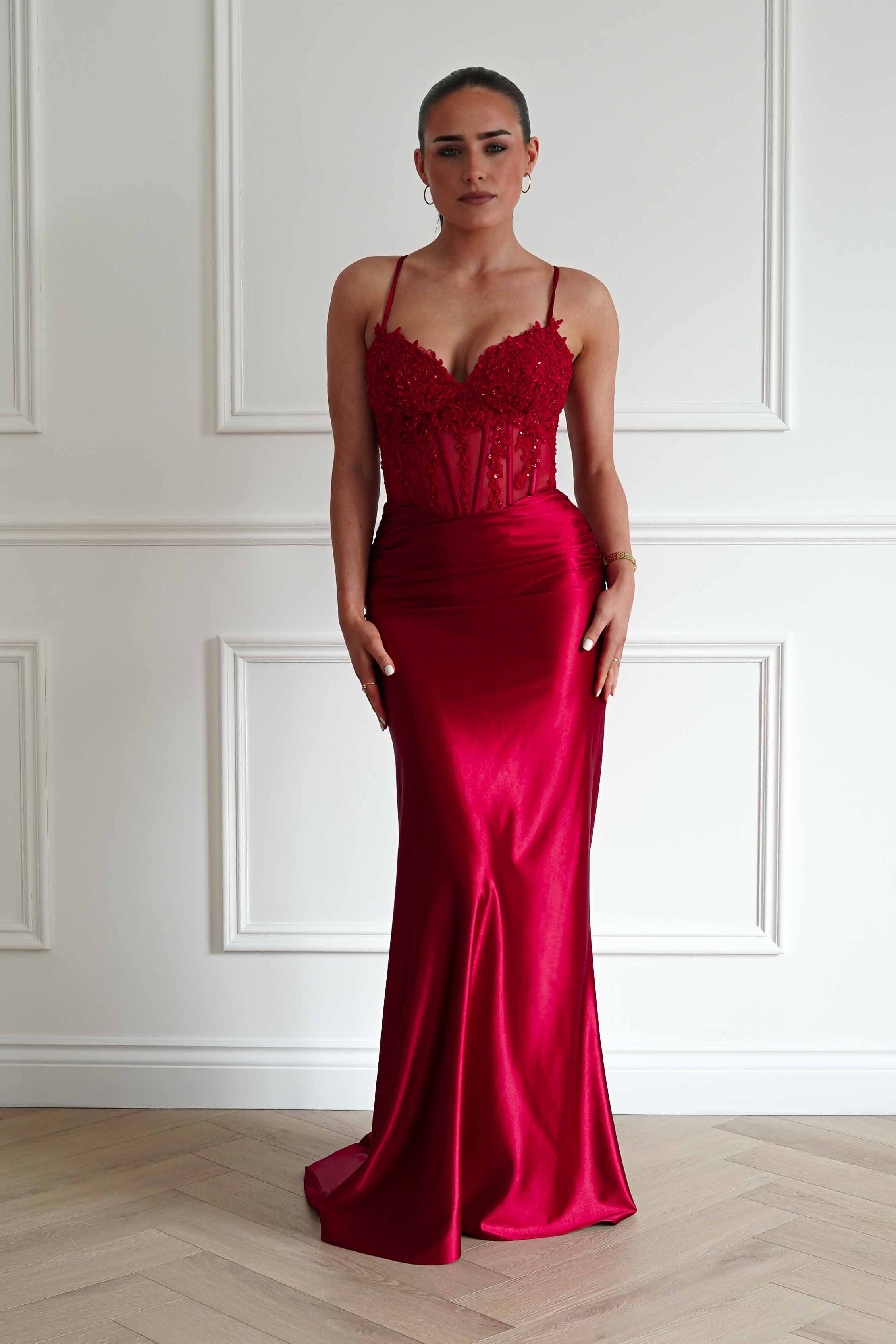 Oh Hello Clothing Dresses > Prom Dresses Raya Embellished Corset Gown | Red
