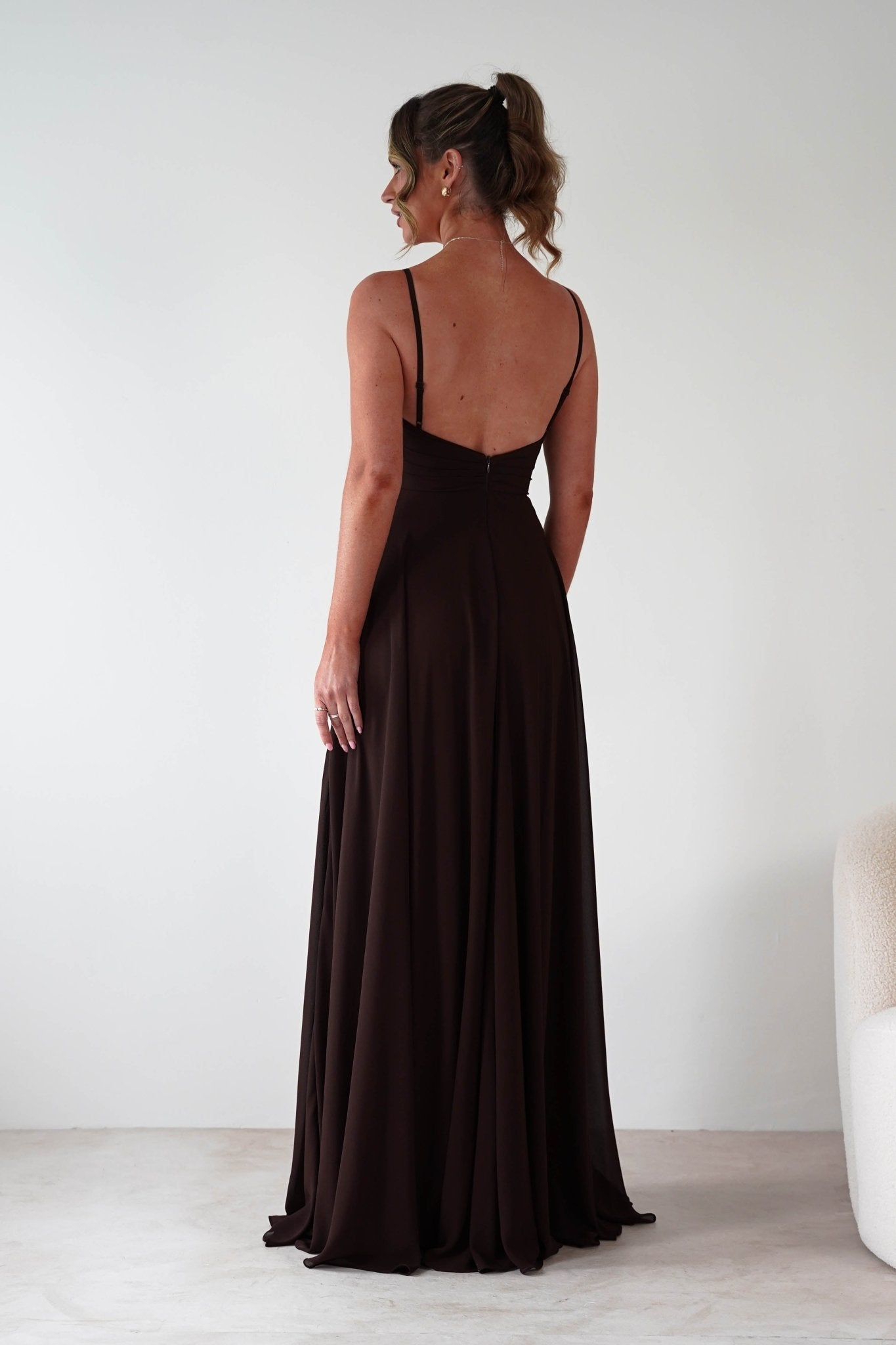 Rebecca Chiffon Maxi Dress Brown | Wedding Guest Dress | Maxi | Chiffon | Oh Hello Clothing