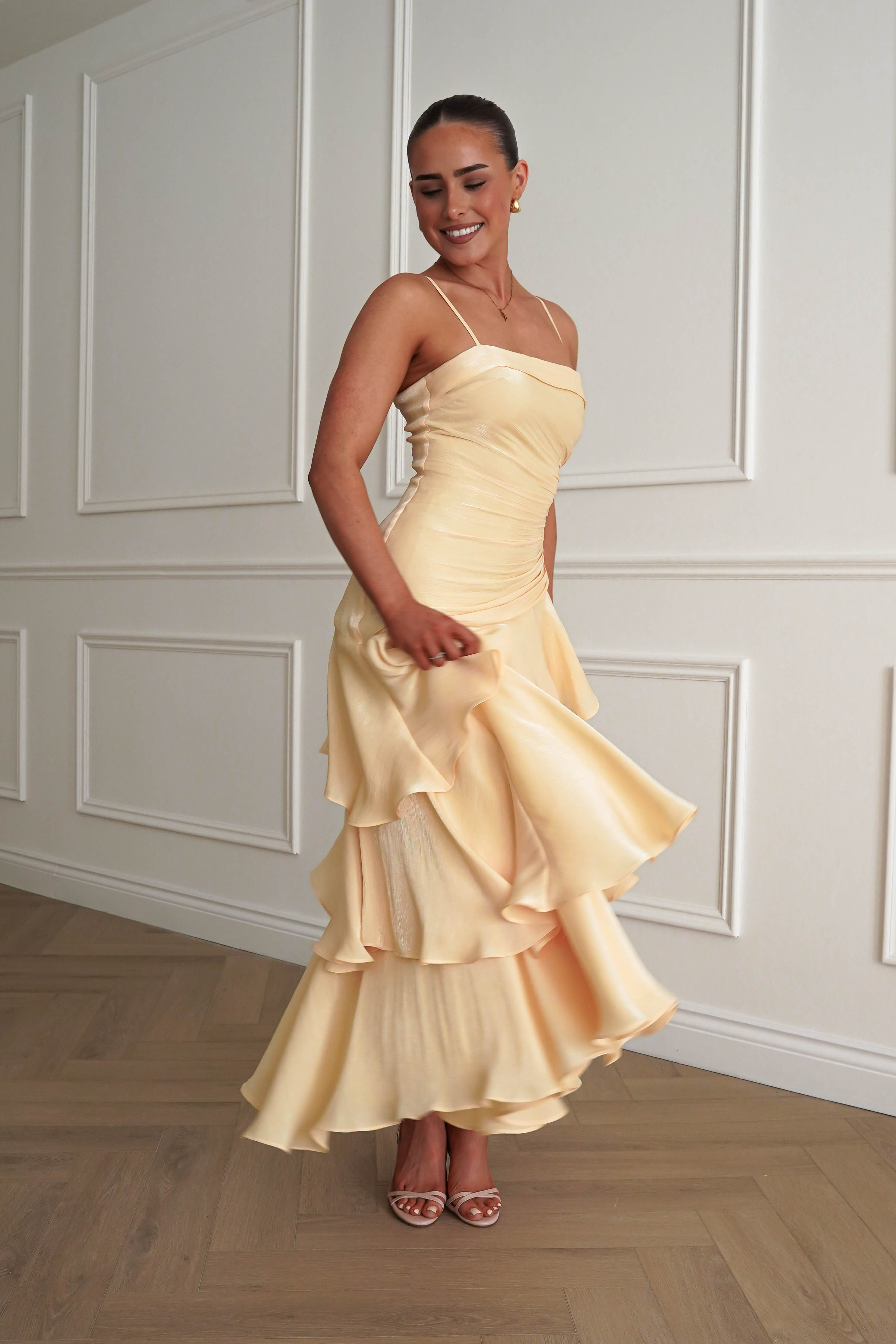 Oh Hello Clothing Women > Clothing > Dresses Renee Luminescent Ruffle Maxi Dress | Yellow