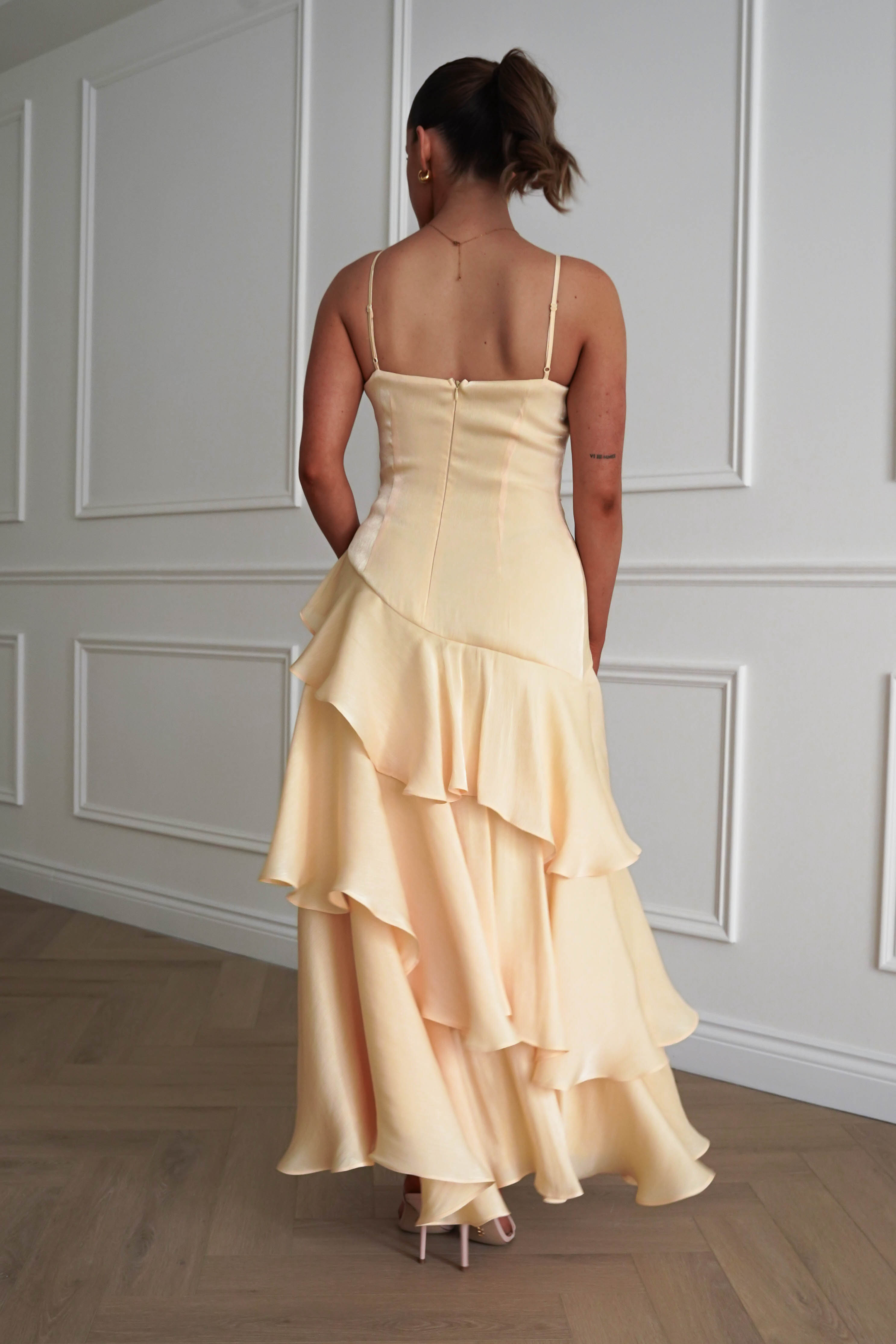 Oh Hello Clothing Women > Clothing > Dresses Renee Luminescent Ruffle Maxi Dress | Yellow