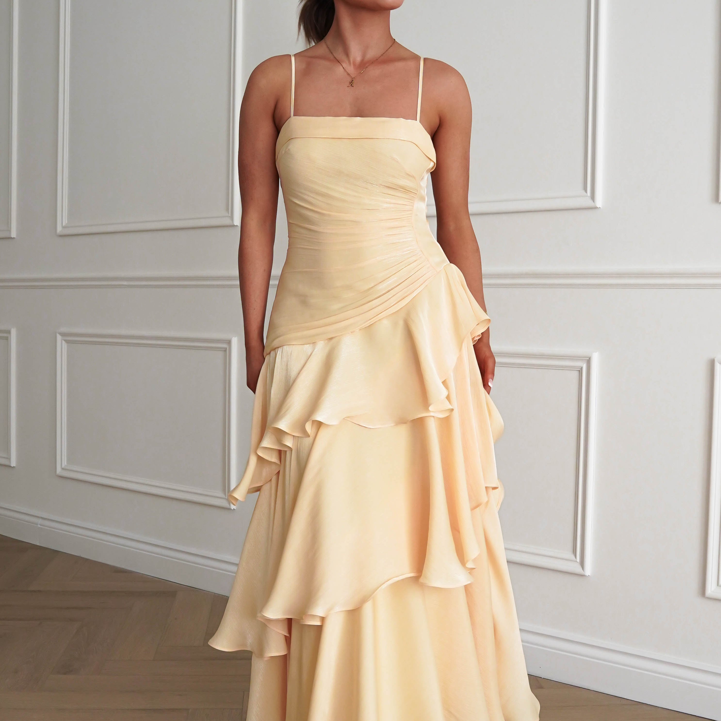 Oh Hello Clothing Women > Clothing > Dresses Renee Luminescent Ruffle Maxi Dress | Yellow