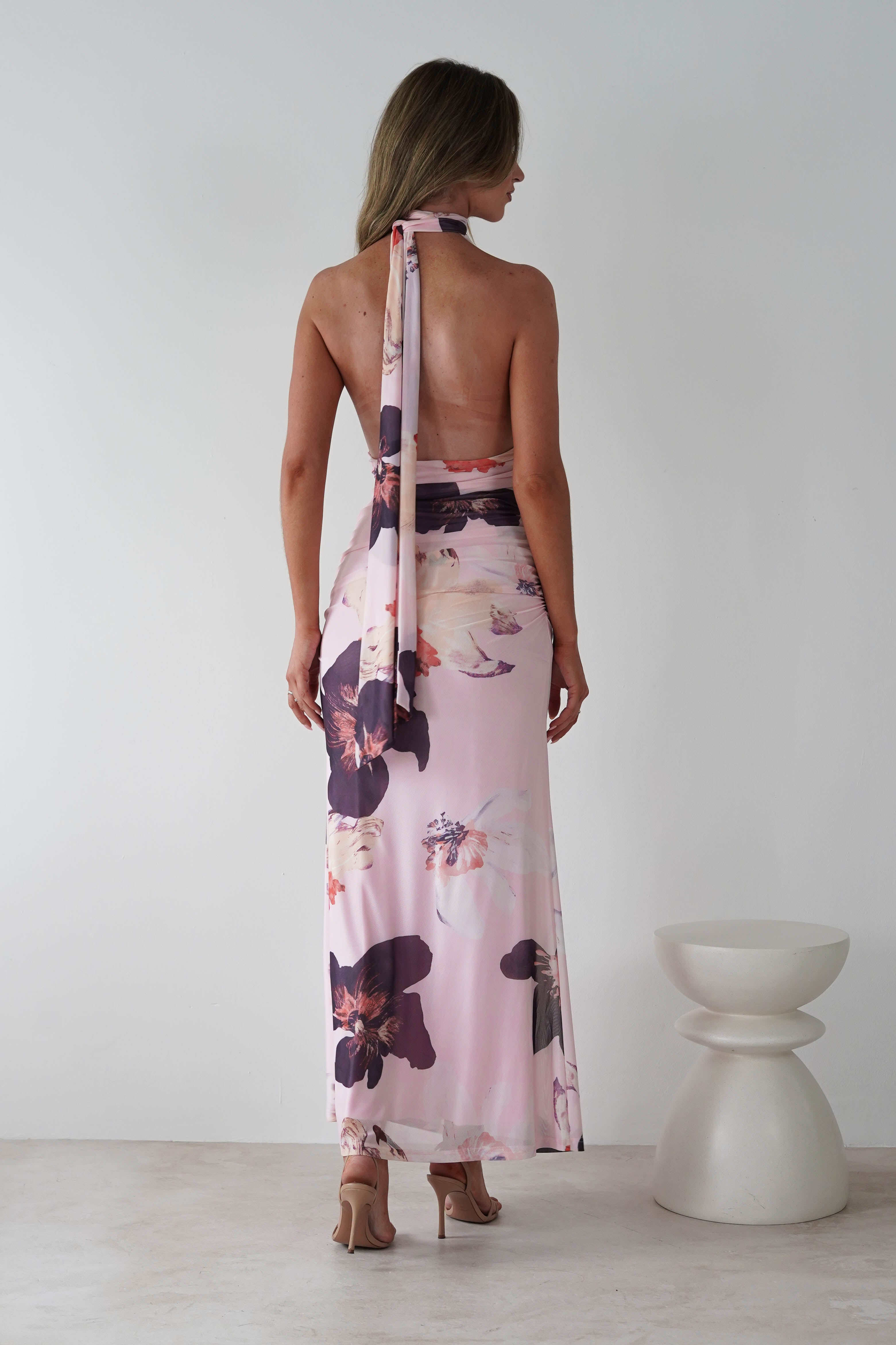 Rhoda Floral Print Mesh Maxi Dress Light Pink | Wedding Guest Dress | Maxi | Mesh | Oh Hello Clothing