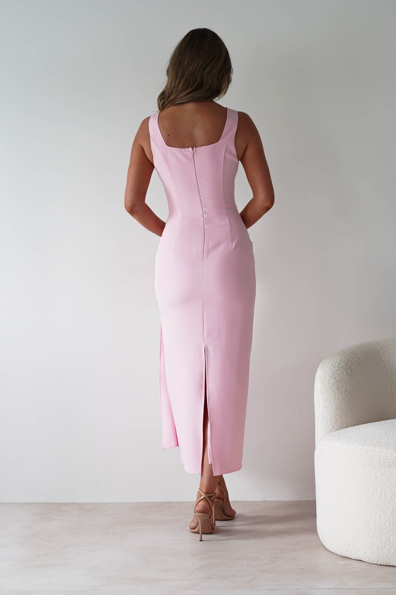 Rina Gathered Waist Midaxi Dress Pink | Wedding Guest Dress | Oh Hello Clothing