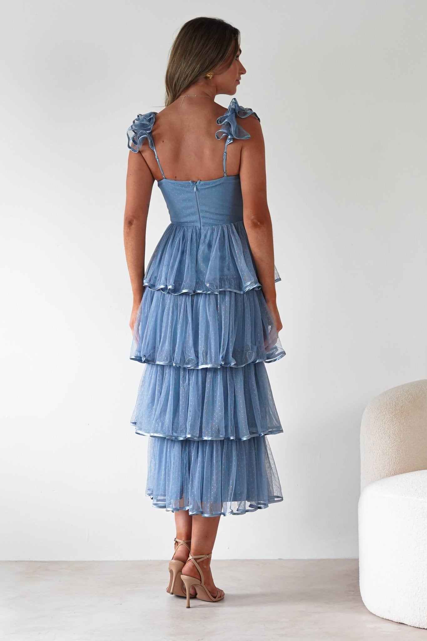 Riverina Tulle Layered Midi Dress Blue | Wedding Guest Dress | Midi | Oh Hello Clothing