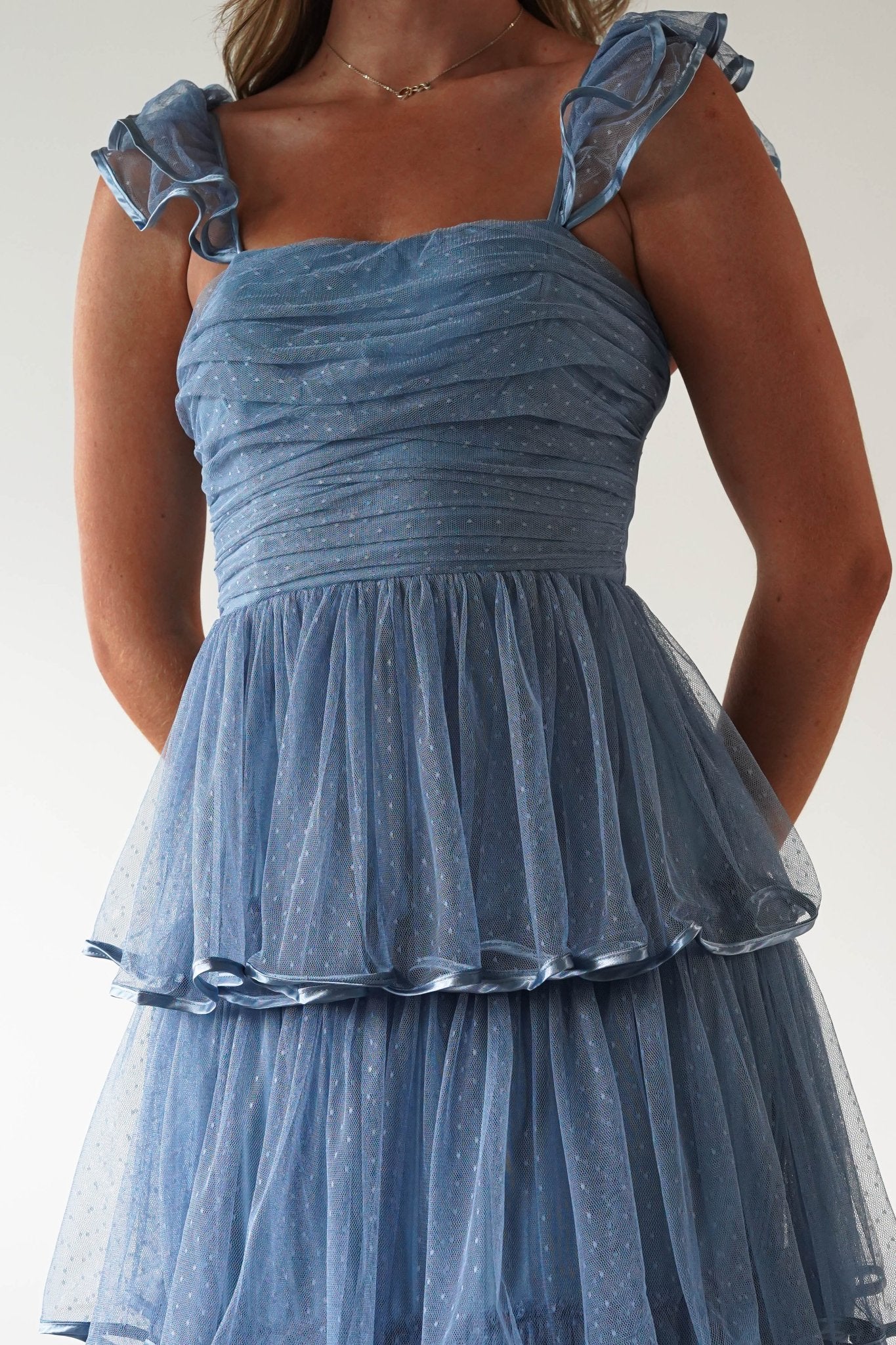 Riverina Tulle Layered Midi Dress Blue | Wedding Guest Dress | Midi | Oh Hello Clothing