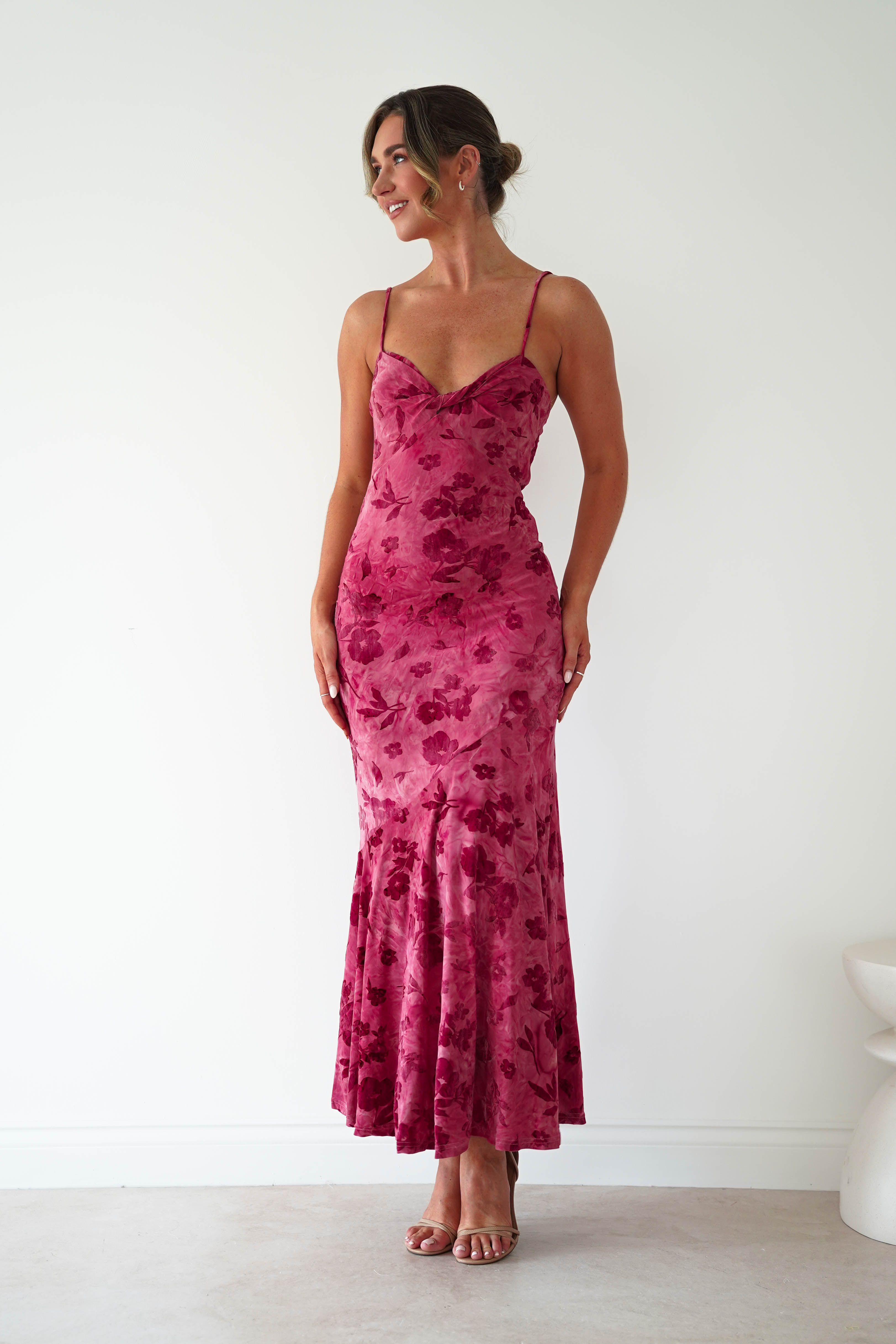 Oh Hello Clothing Women > Clothing > Dresses Roanne Floral Bodycon Maxi Dress | Berry Red