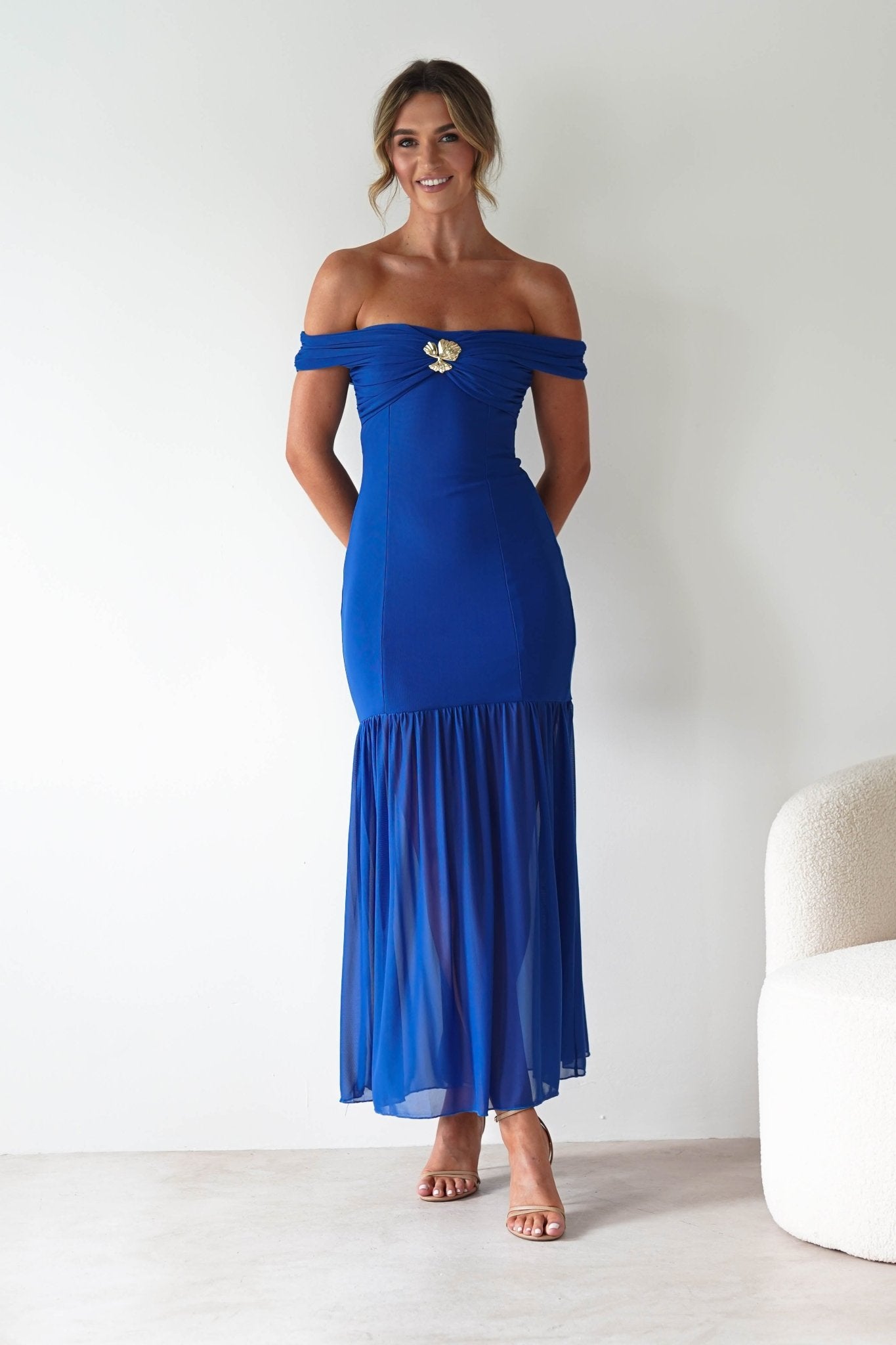 Robin Off The Shoulder Maxi Dress Cobalt Blue | Wedding Guest Dress | Off Shoulder | Maxi | Oh Hello Clothing
