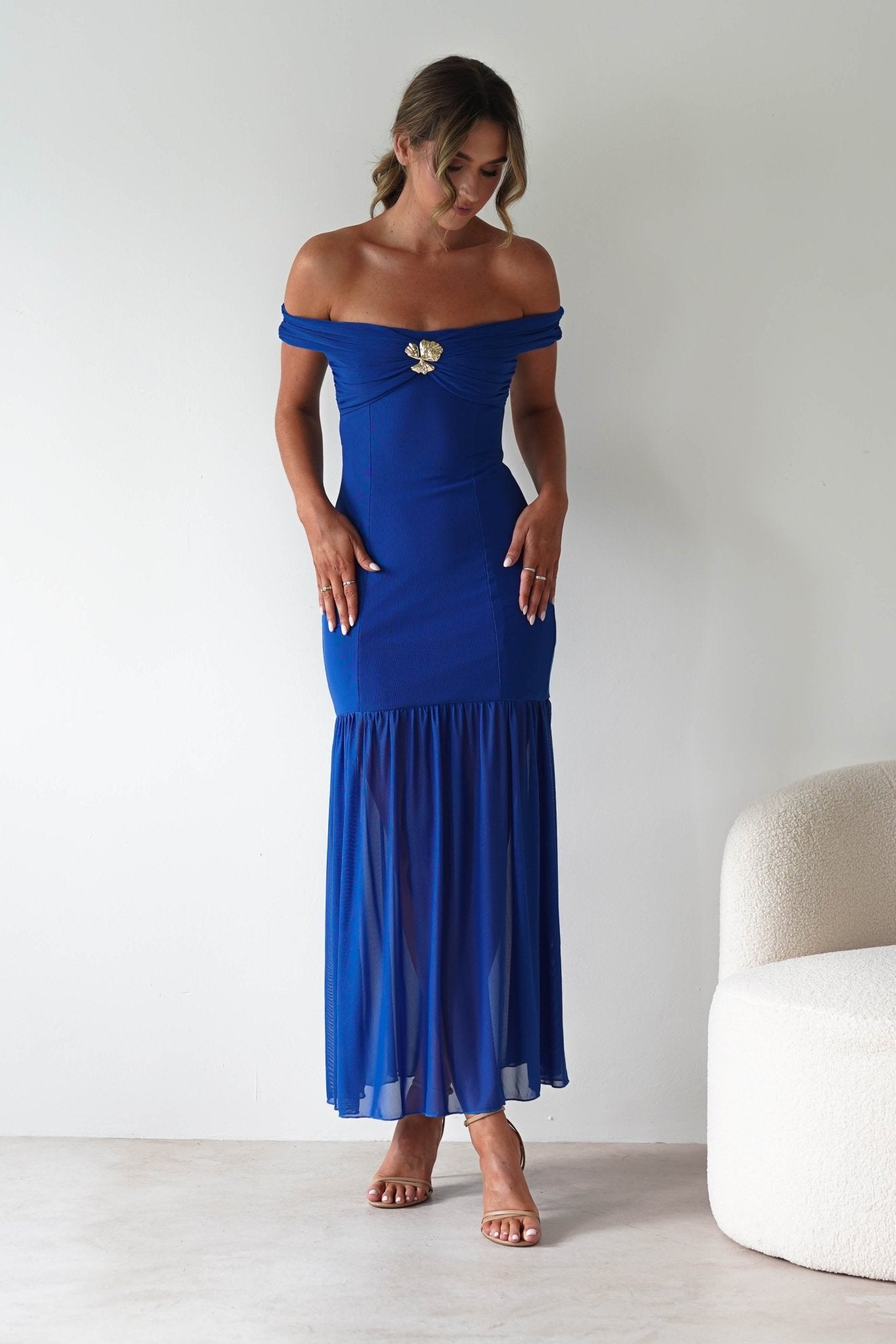 Robin Off The Shoulder Maxi Dress Cobalt Blue | Wedding Guest Dress | Off Shoulder | Maxi | Oh Hello Clothing