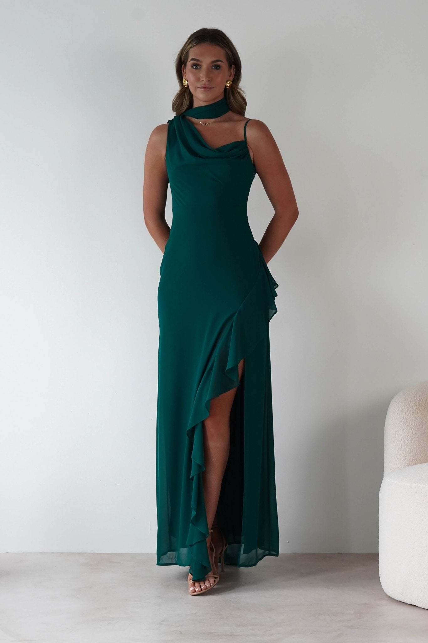 Rosella Ruffle Detail Maxi Dress Emerald | Wedding Guest Dress | Maxi | Oh Hello Clothing