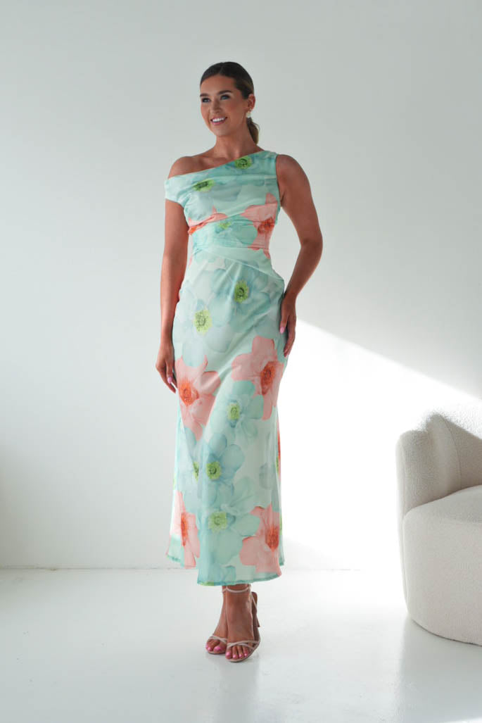 Oh Hello Clothing Women > Clothing > Dresses Rumi Floral Print Off The Shoulder Maxi | Green