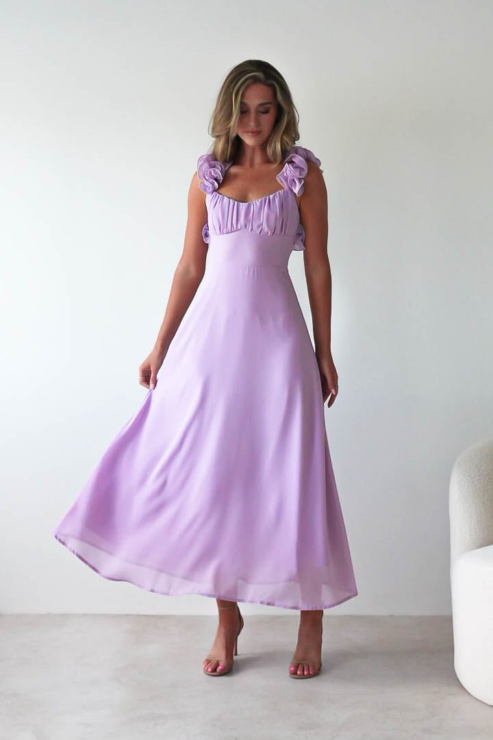 Sadie Ruffle Sleeve Maxi Dress Lilac | Wedding Guest Dress | Maxi | Oh Hello Clothing