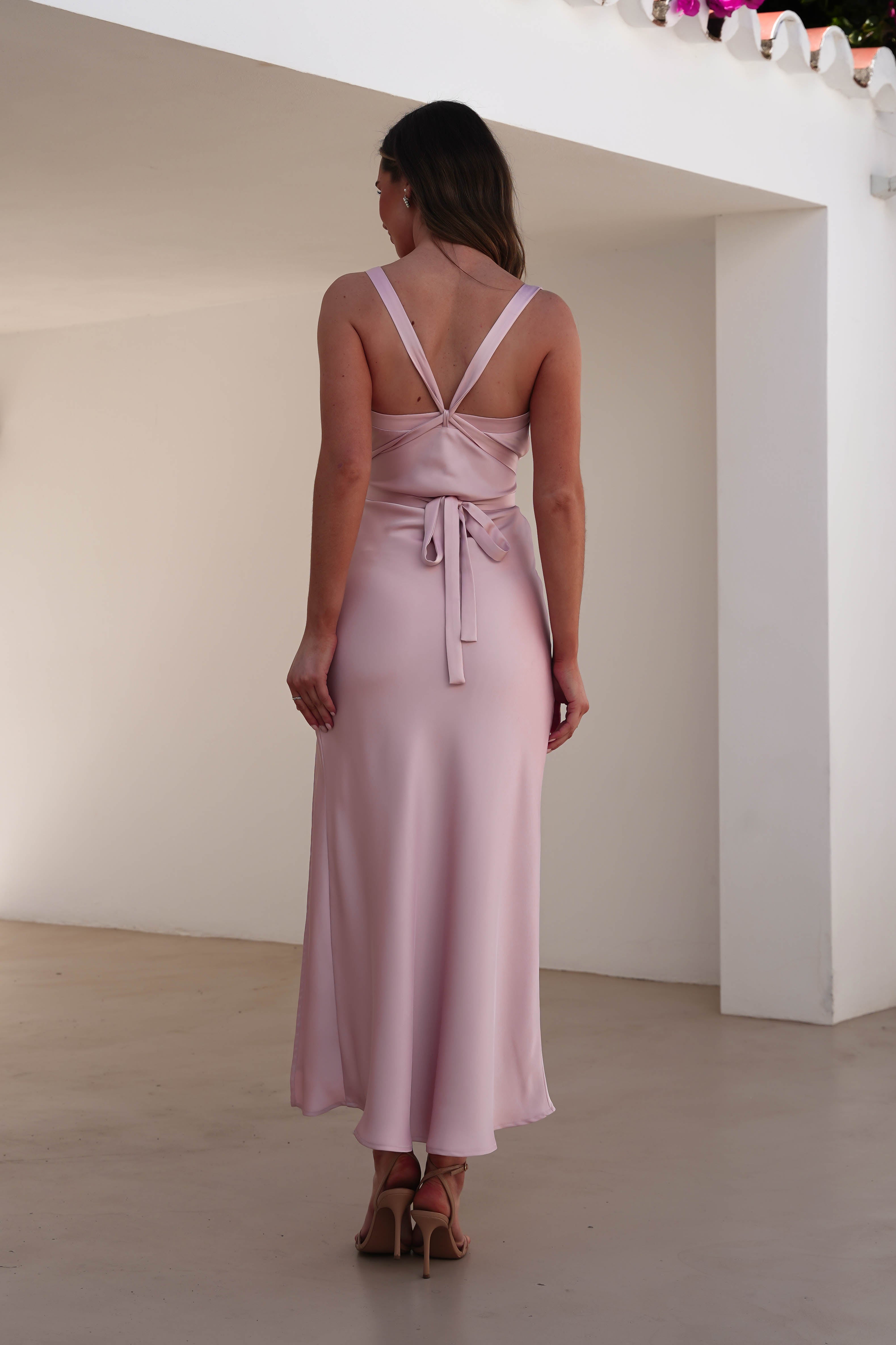 Salma Soft Matte Satin Midaxi Dress Blush Pink | Wedding Guest Dress | Satin | Oh Hello Clothing