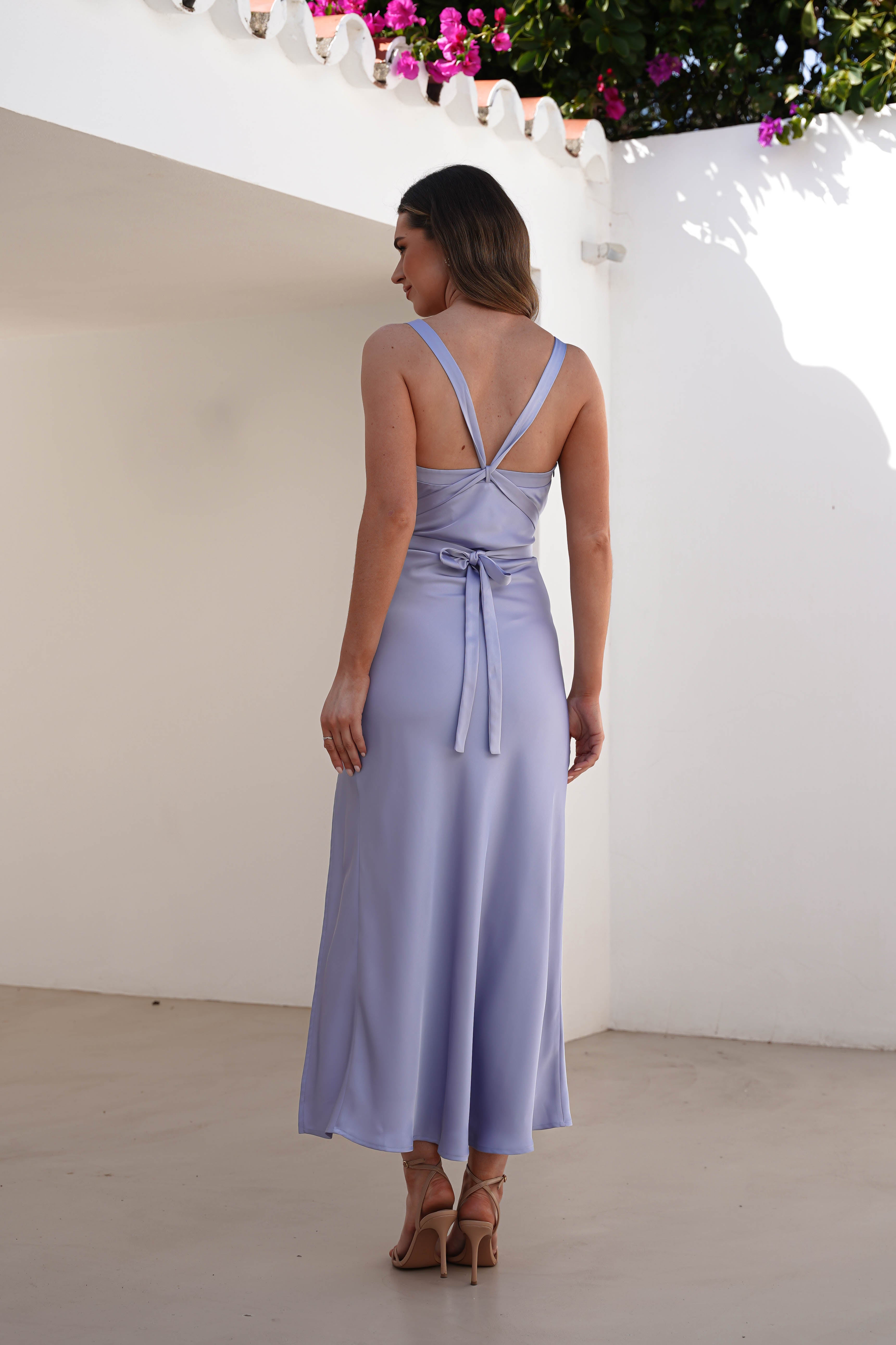 Salma Soft Matte Satin Midaxi Dress Periwinkle Blue | Wedding Guest Dress | Satin | Oh Hello Clothing
