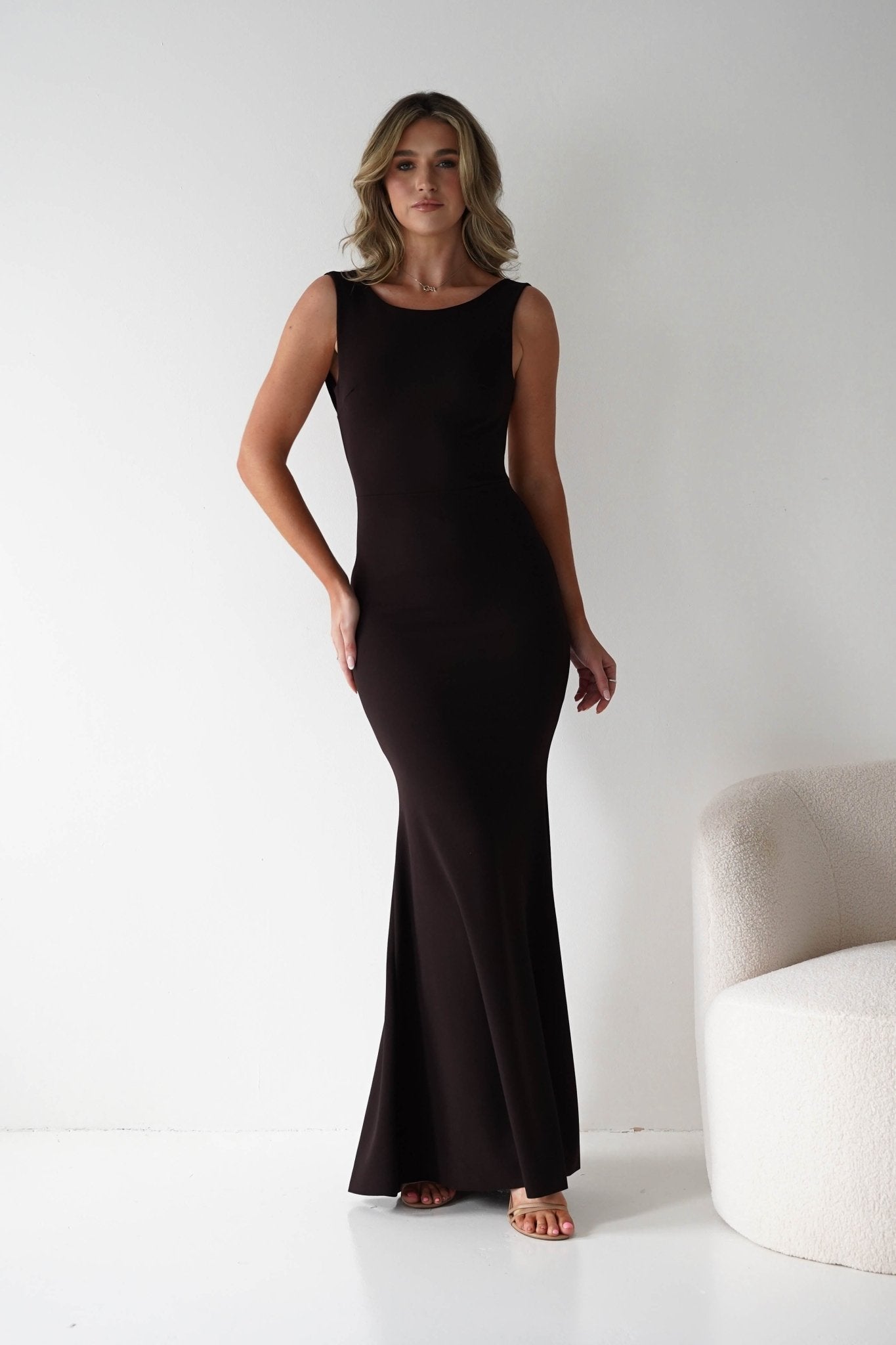 Samantha Bow Detail Maxi Dress Dark Brown | Wedding Guest Dress | Maxi | Oh Hello Clothing