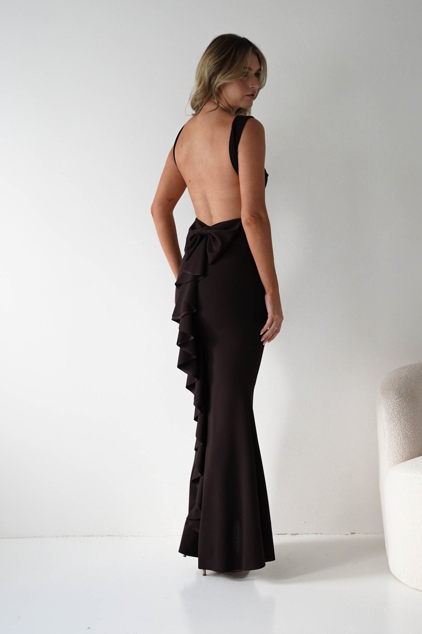 Samantha Bow Detail Maxi Dress Dark Brown | Wedding Guest Dress | Maxi | Oh Hello Clothing