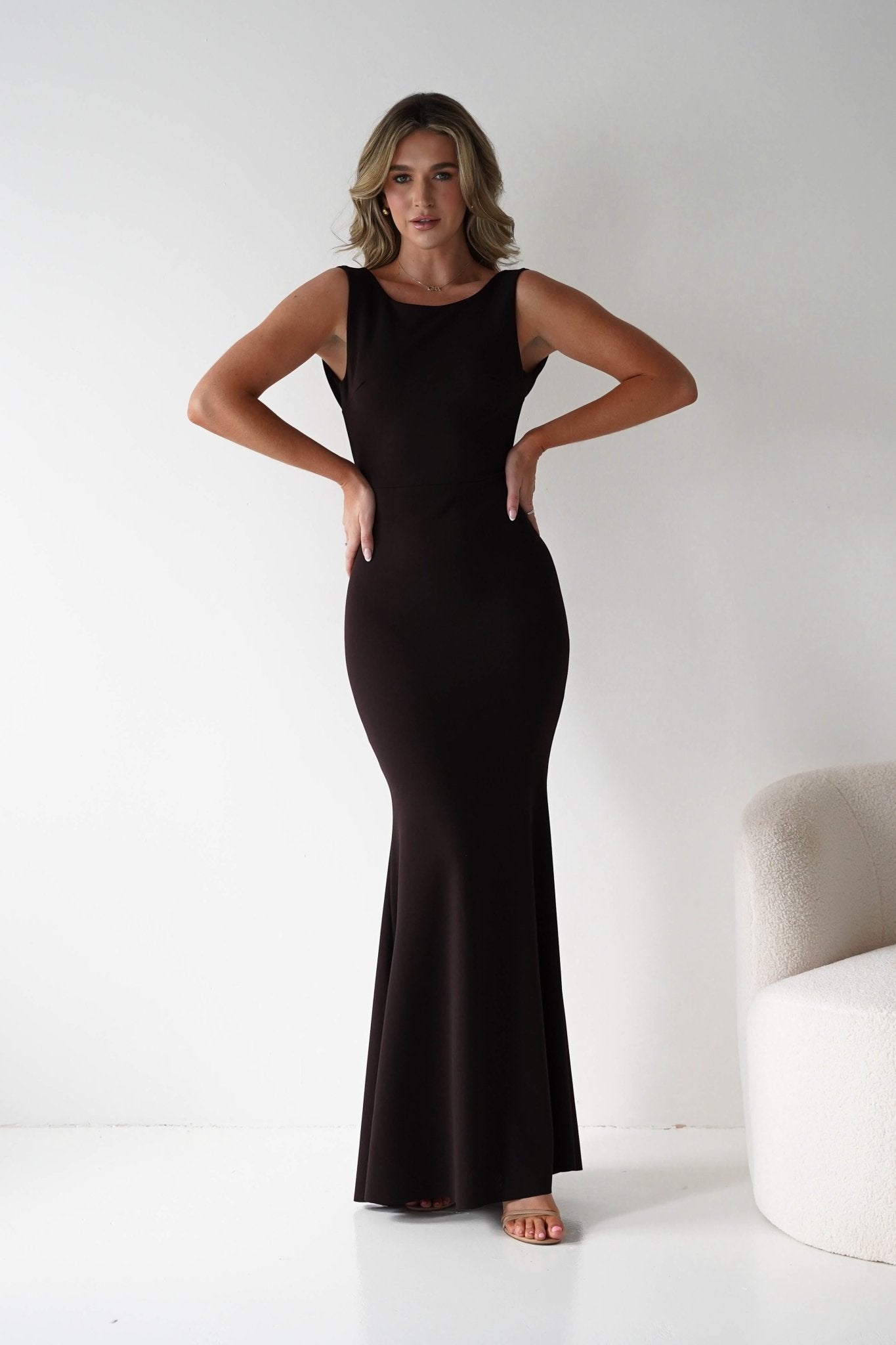 Samantha Bow Detail Maxi Dress Dark Brown | Wedding Guest Dress | Maxi | Oh Hello Clothing
