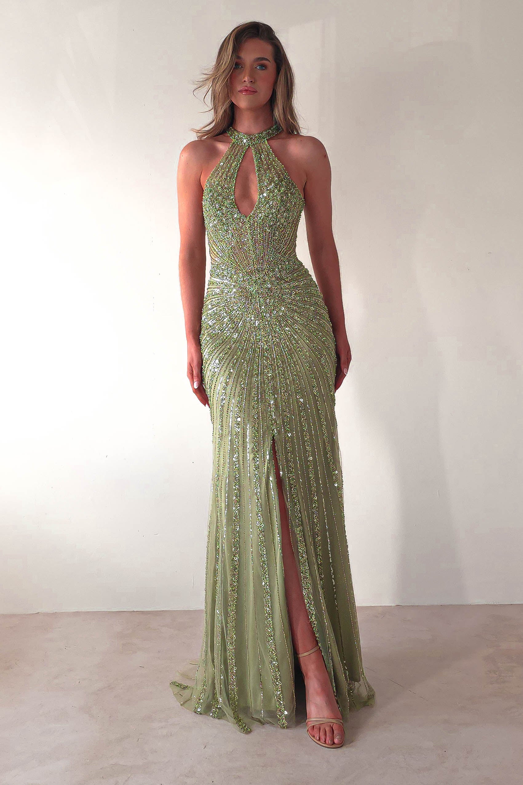 Santana Beaded Keyhole Gown | Green | Debs & Prom | Formal Gown | Oh Hello Clothing