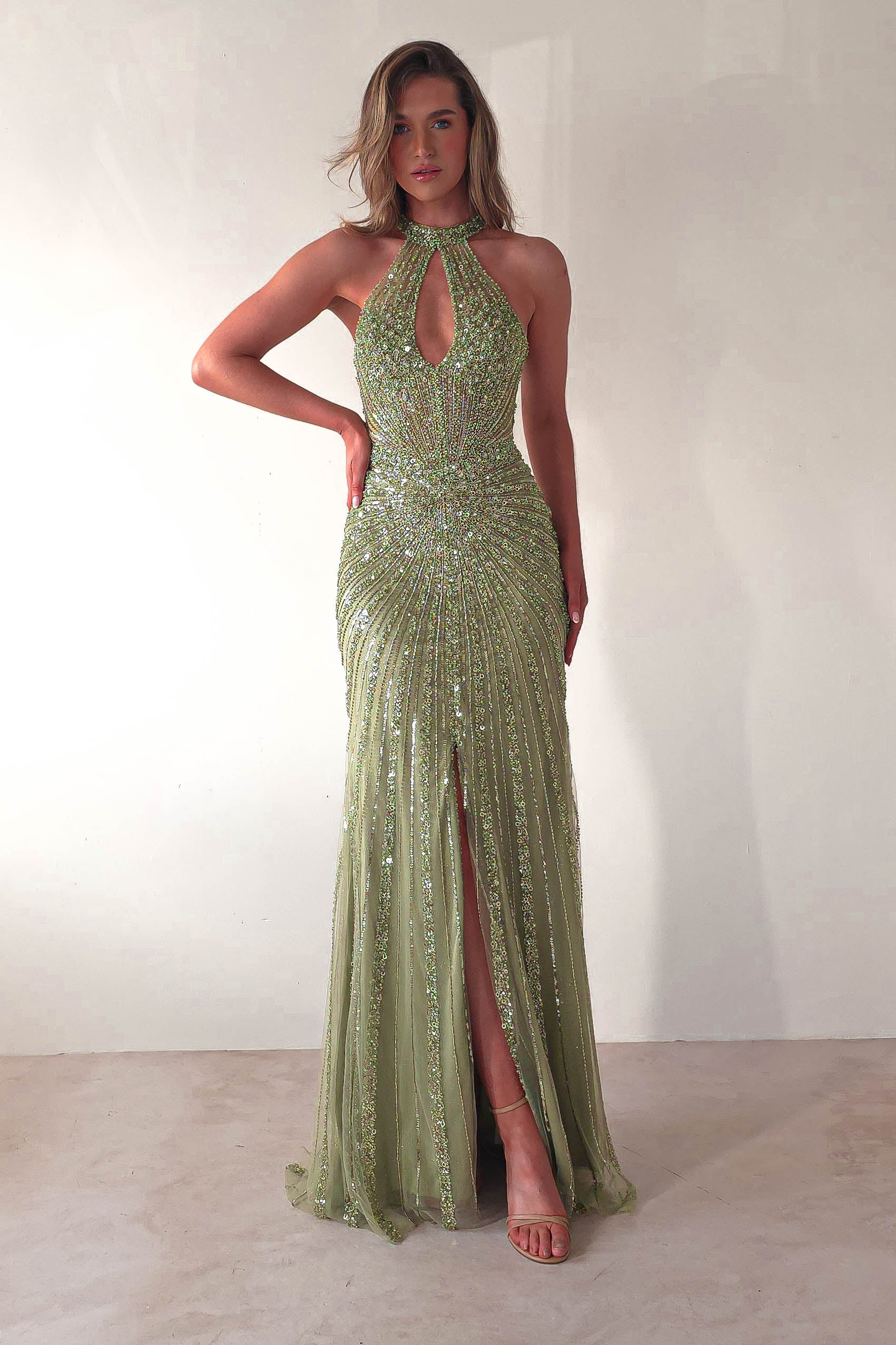 Santana Beaded Keyhole Gown | Green | Debs & Prom | Formal Gown | Oh Hello Clothing