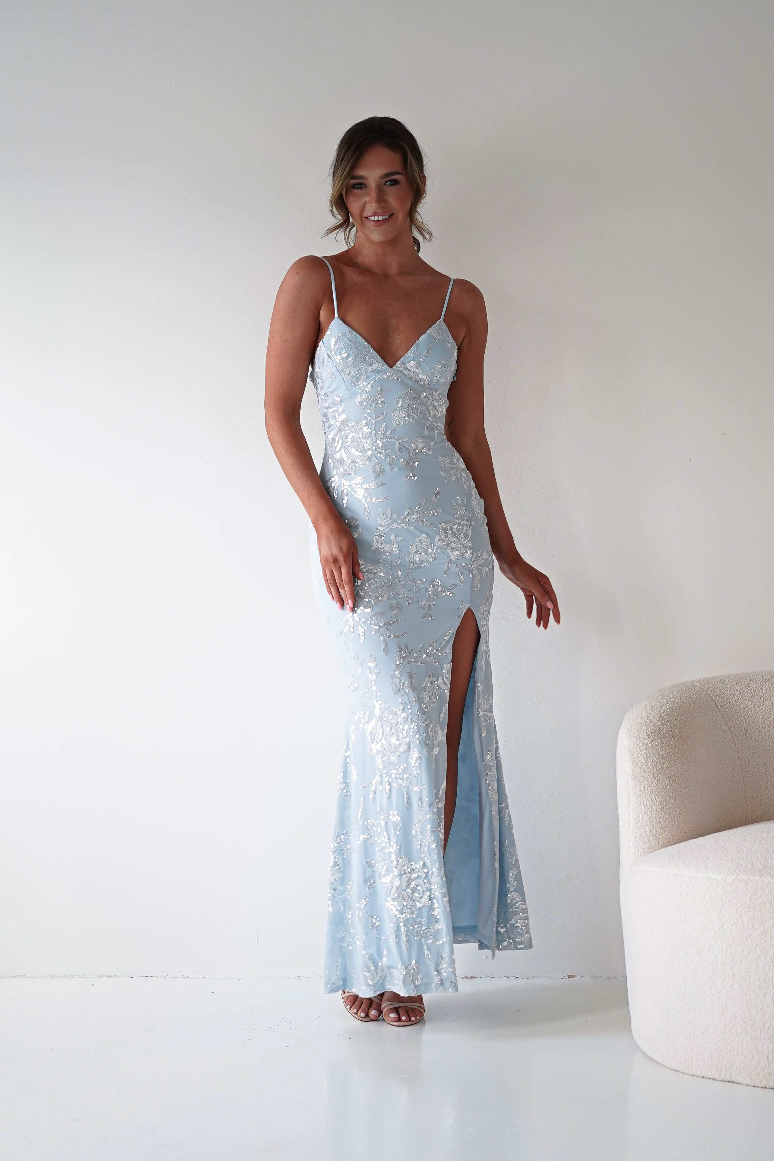 Oh Hello Clothing Women > Clothing > Dresses Santorini Butterfly Detail Embellished Gown | Blue