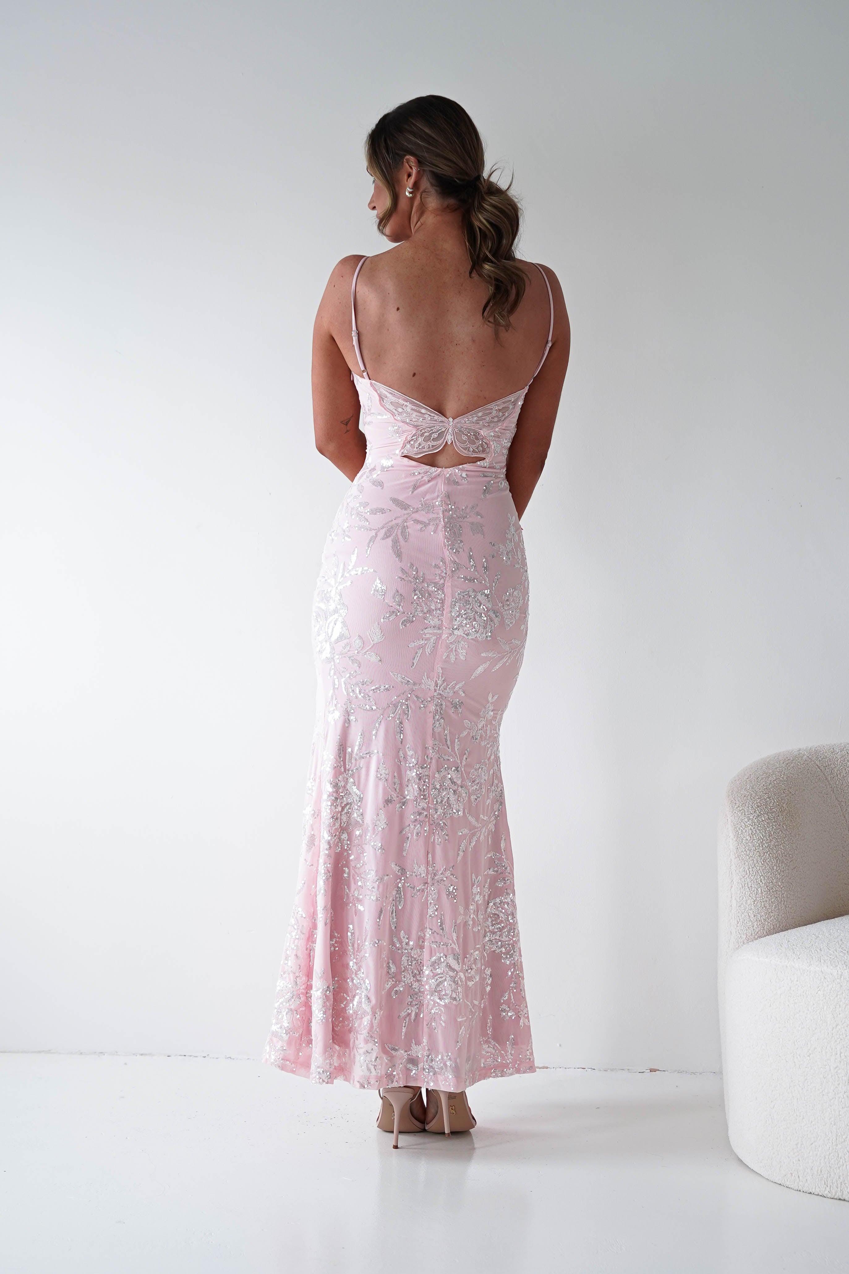 Oh Hello Clothing Women > Clothing > Dresses Santorini Butterfly Detail Embellished Gown | Pink