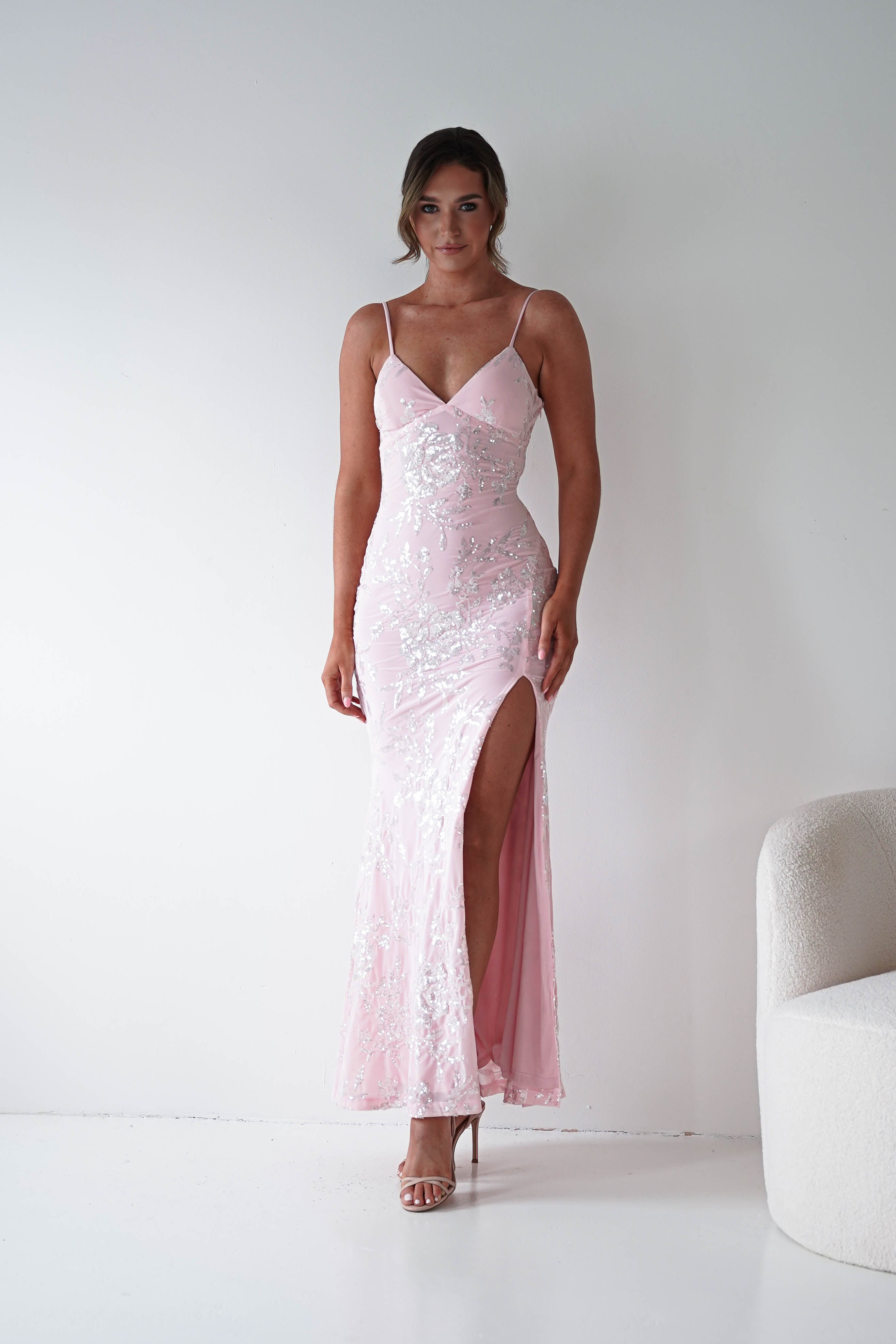 Oh Hello Clothing Women > Clothing > Dresses Santorini Butterfly Detail Embellished Gown | Pink