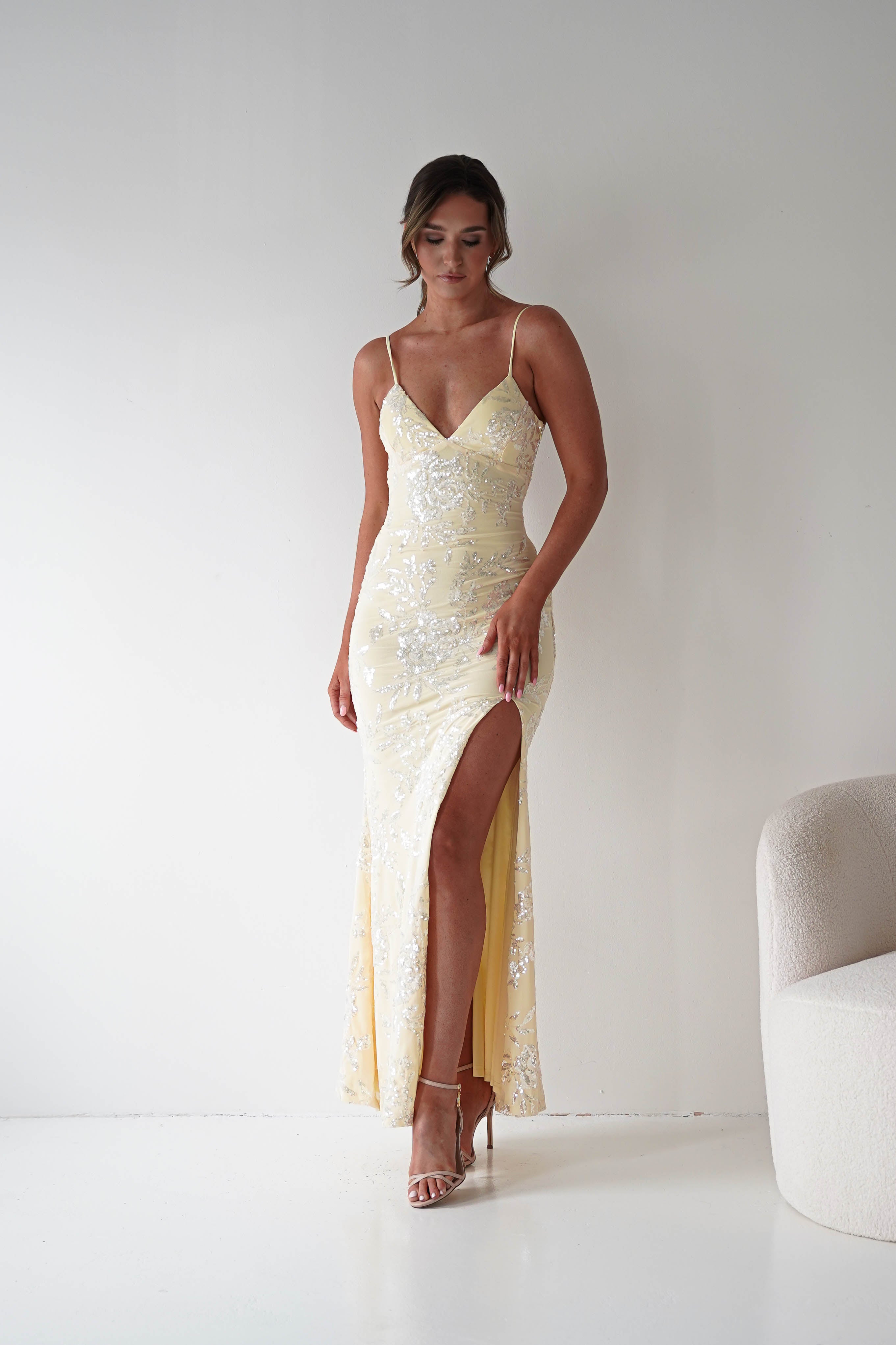 Oh Hello Clothing Women > Clothing > Dresses Santorini Butterfly Detail Embellished Gown | Yellow