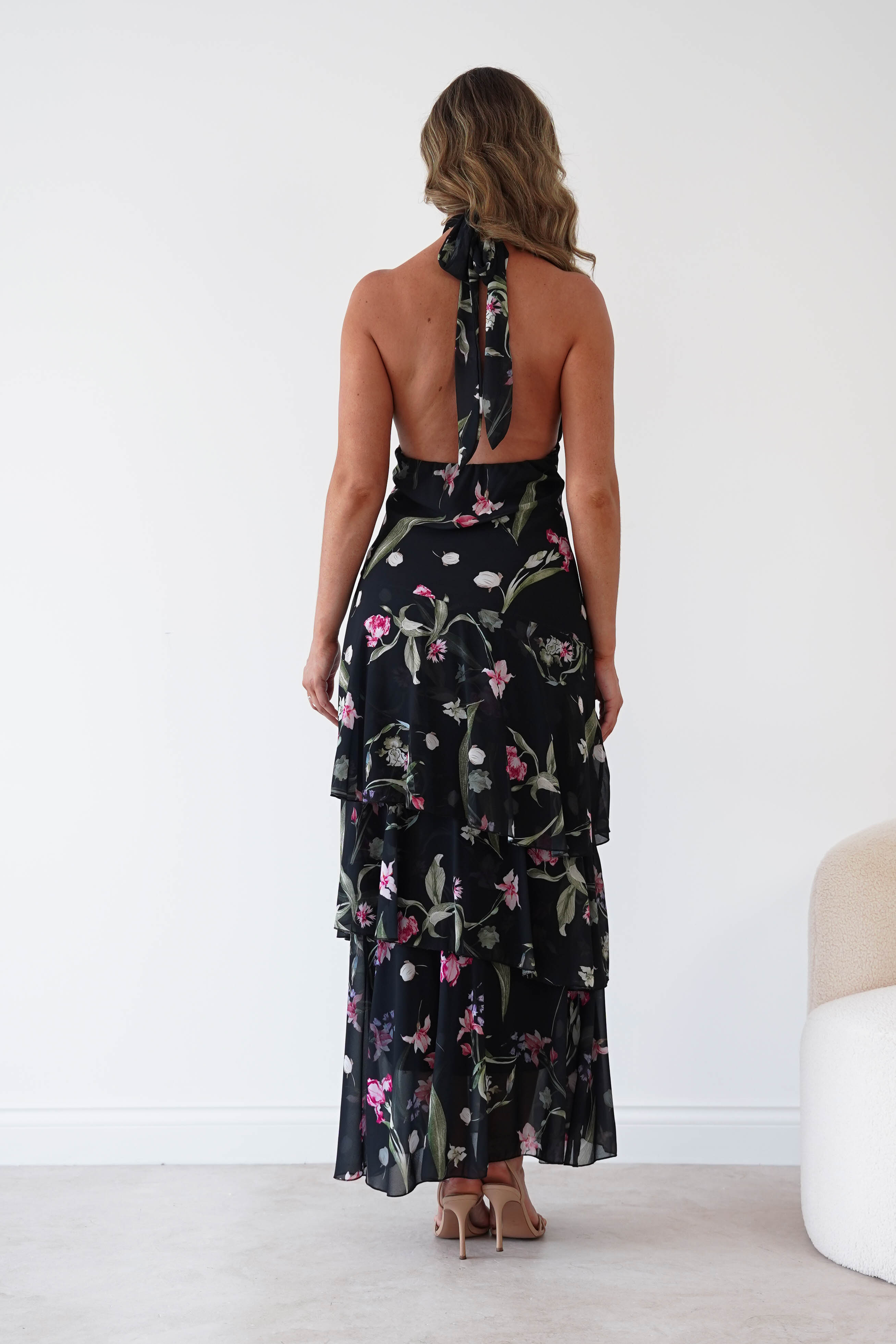 Oh Hello Clothing Women > Clothing > Dresses Seren Floral Print Halterneck Maxi Dress | Black