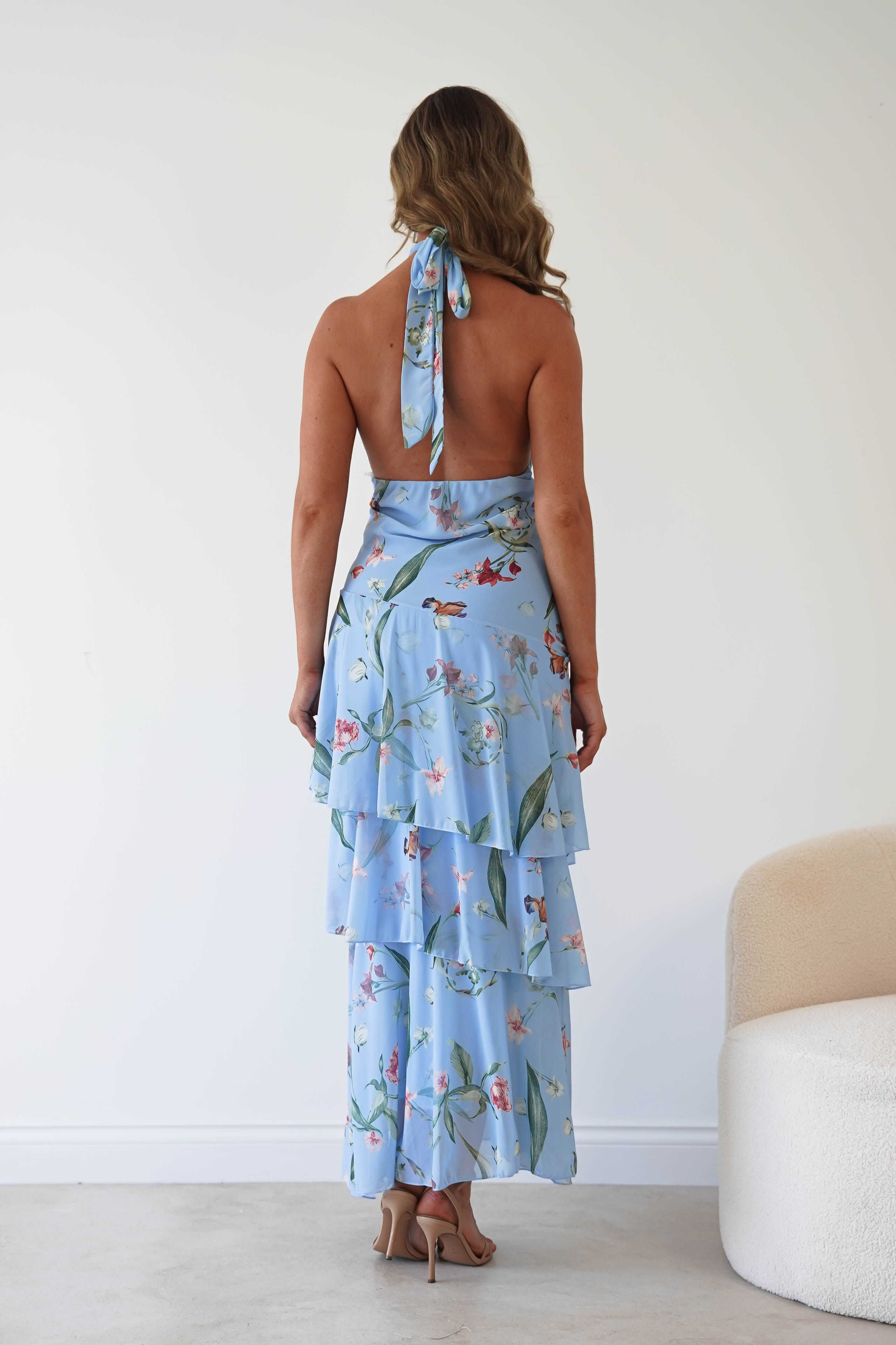 Oh Hello Clothing Women > Clothing > Dresses Seren Floral Print Halterneck Maxi Dress | Blue
