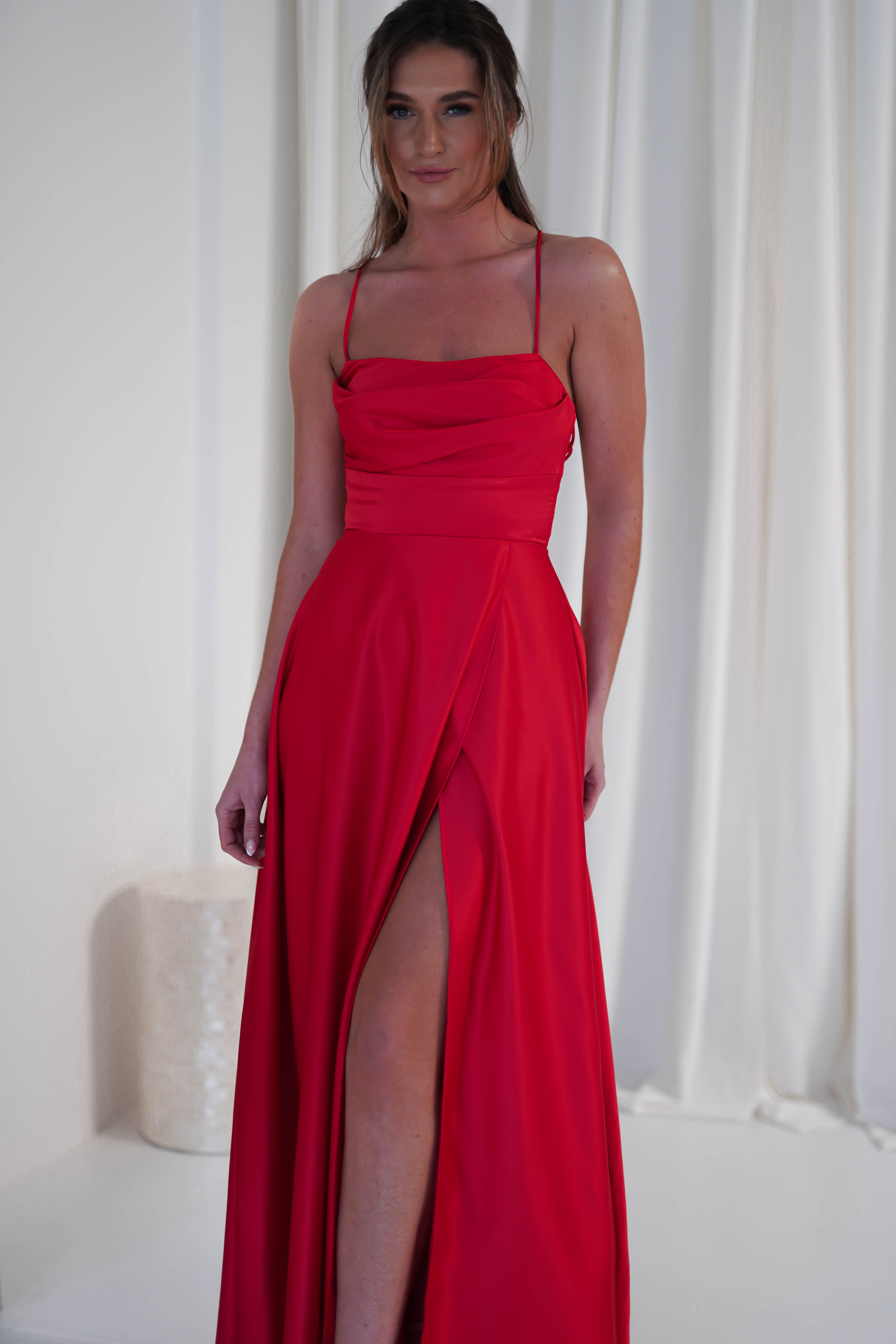 Shantal Satin Gown | Red | Debs & Prom | Formal Gown | Oh Hello Clothing