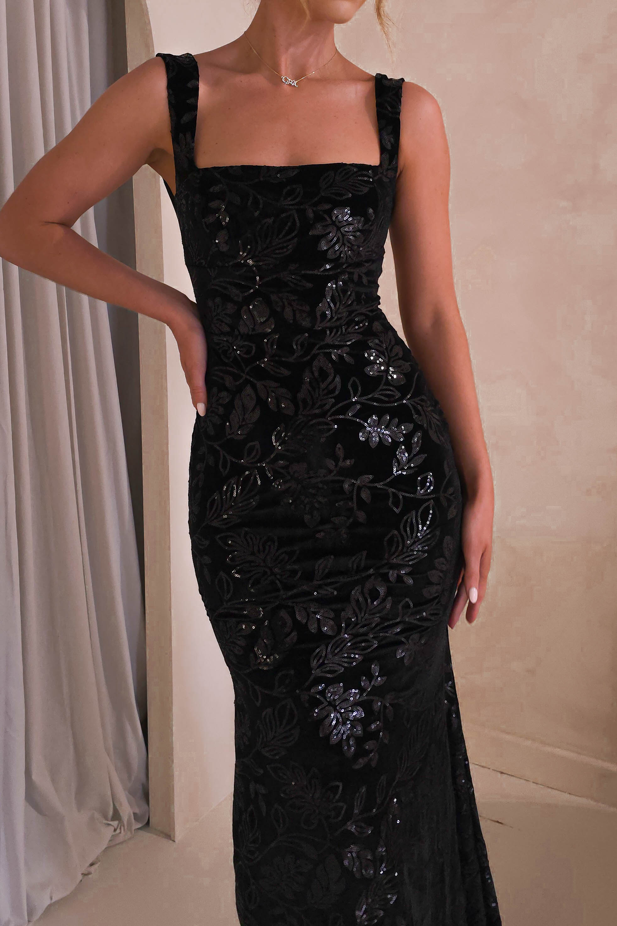 Sharma Squareneck Velvet Gown | Black | Debs & Prom | Formal Gown | Oh Hello Clothing