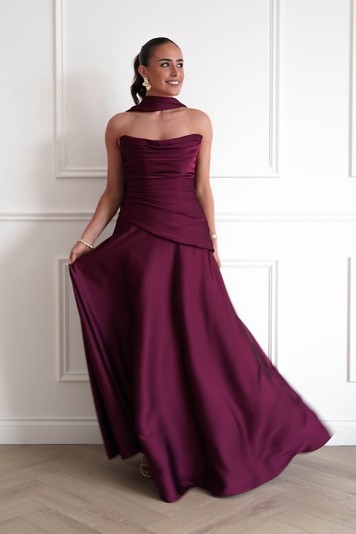 Oh Hello Clothing Women > Clothing > Dresses Sheree Dropped Waist Corset Maxi Dress | Wine