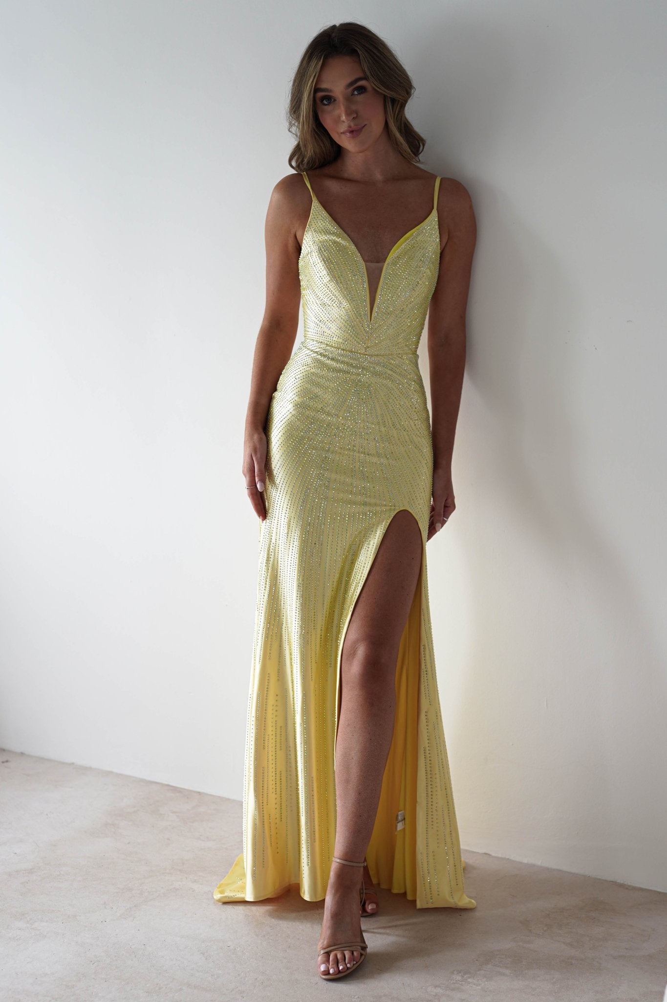 Sienna Rhinestone Bodycon Gown | Yellow | Debs & Prom | Formal Gown | Oh Hello Clothing