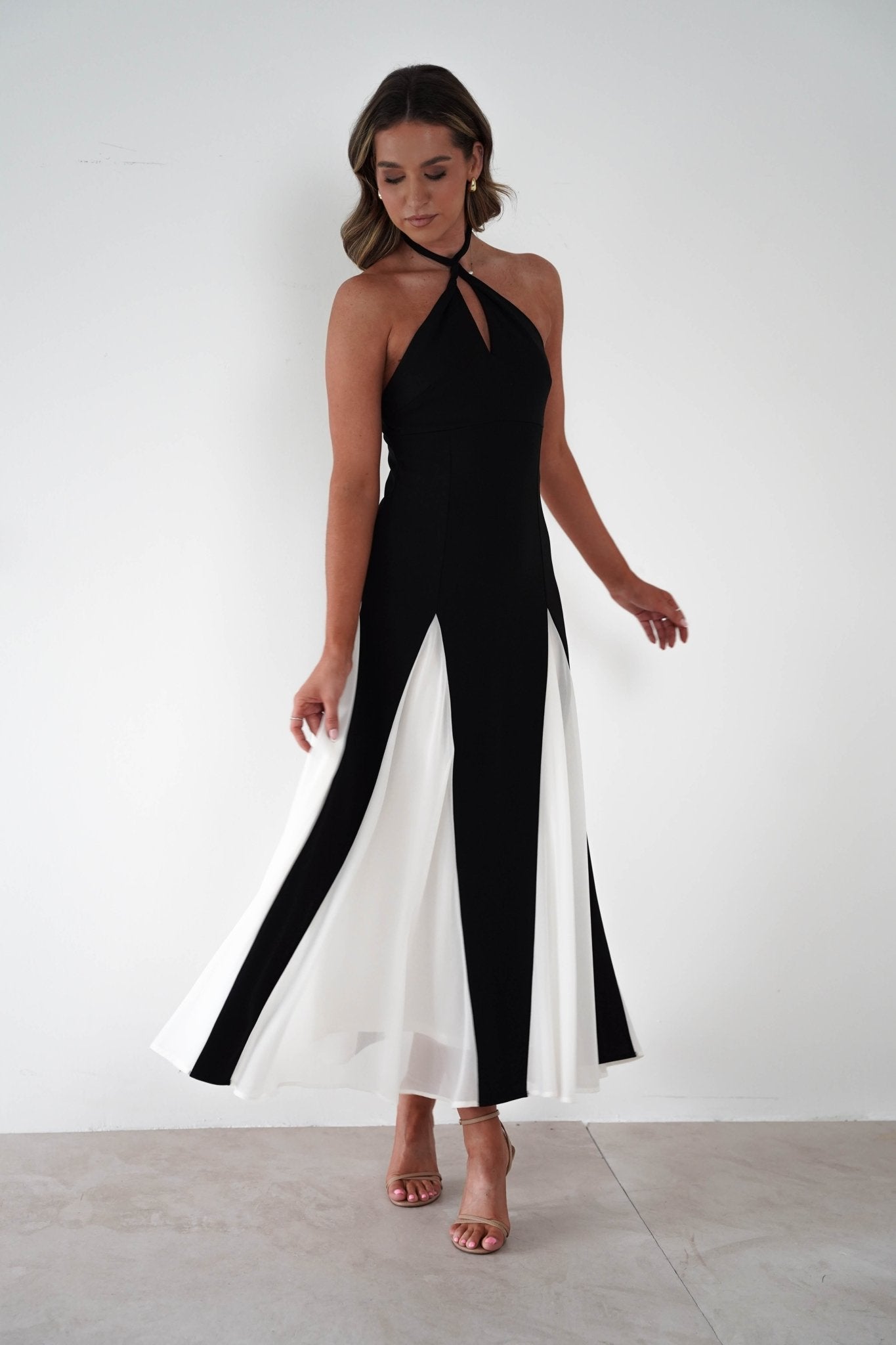 Silvana Halterneck Panel Maxi Dress Black/White | Wedding Guest Dress | Halter Neck | Maxi | Oh Hello Clothing