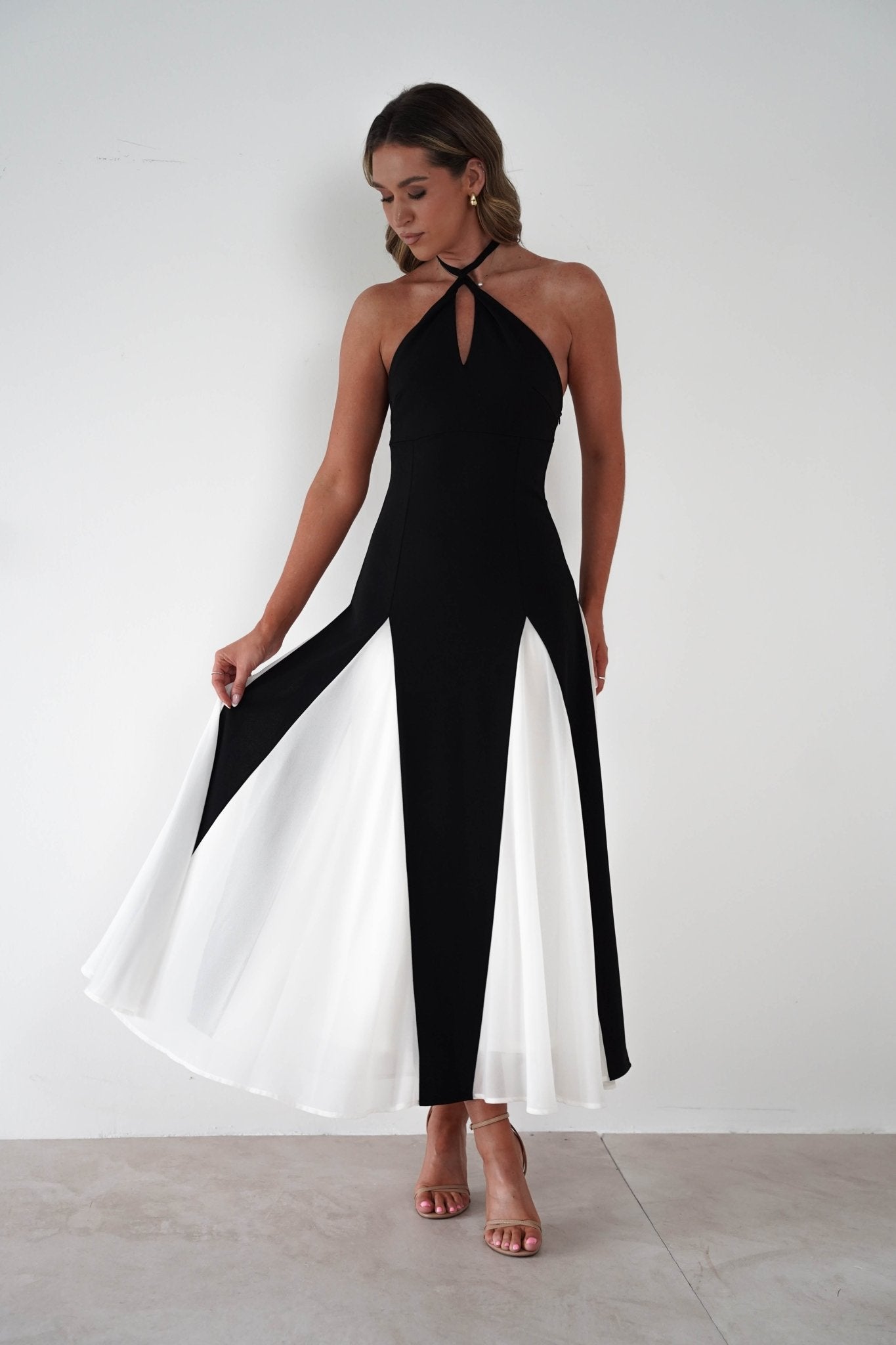 Silvana Halterneck Panel Maxi Dress Black/White | Wedding Guest Dress | Halter Neck | Maxi | Oh Hello Clothing