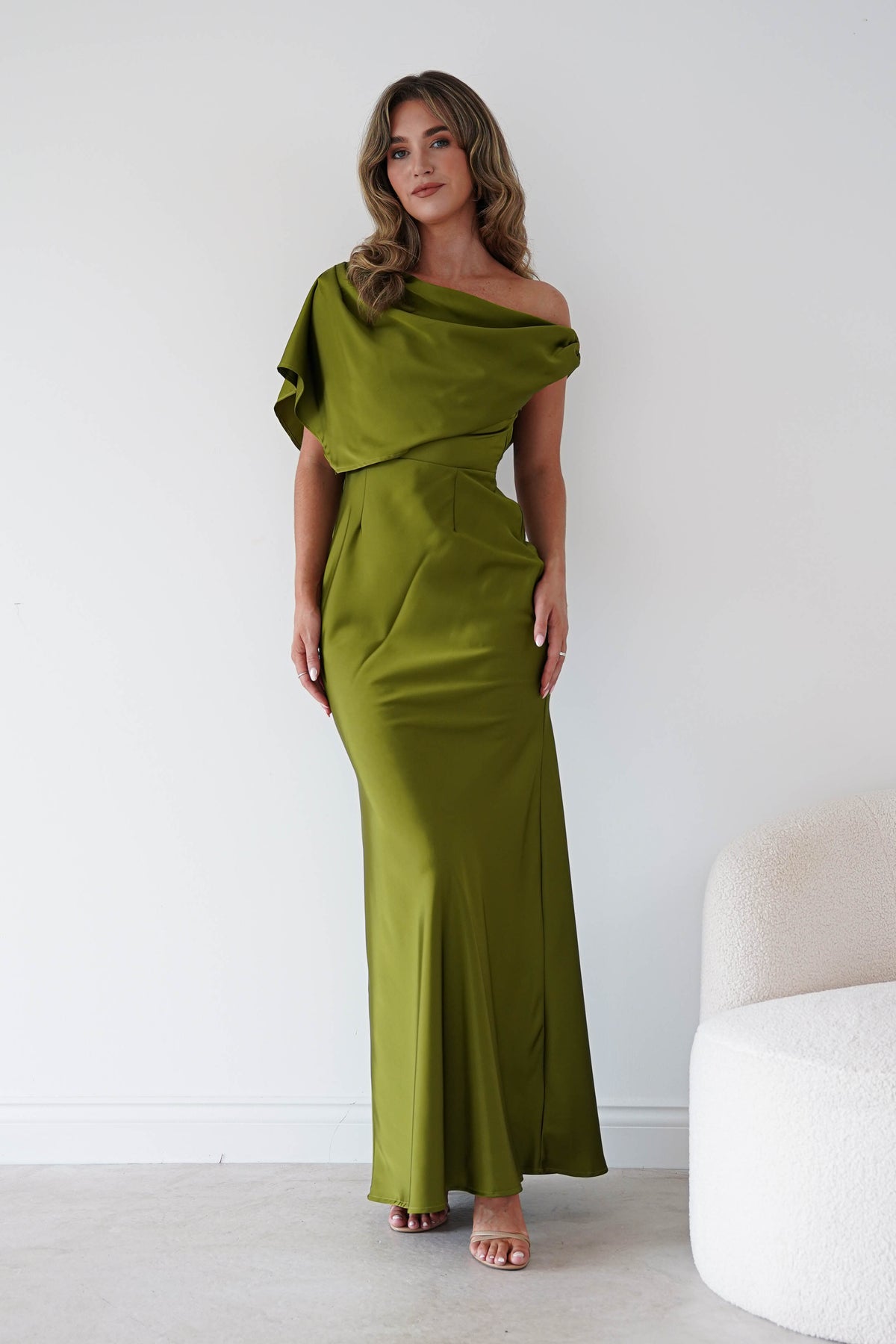 Oh Hello Clothing Women > Clothing > Dresses Sinead Satin Draped Maxi Dress | Olive Green