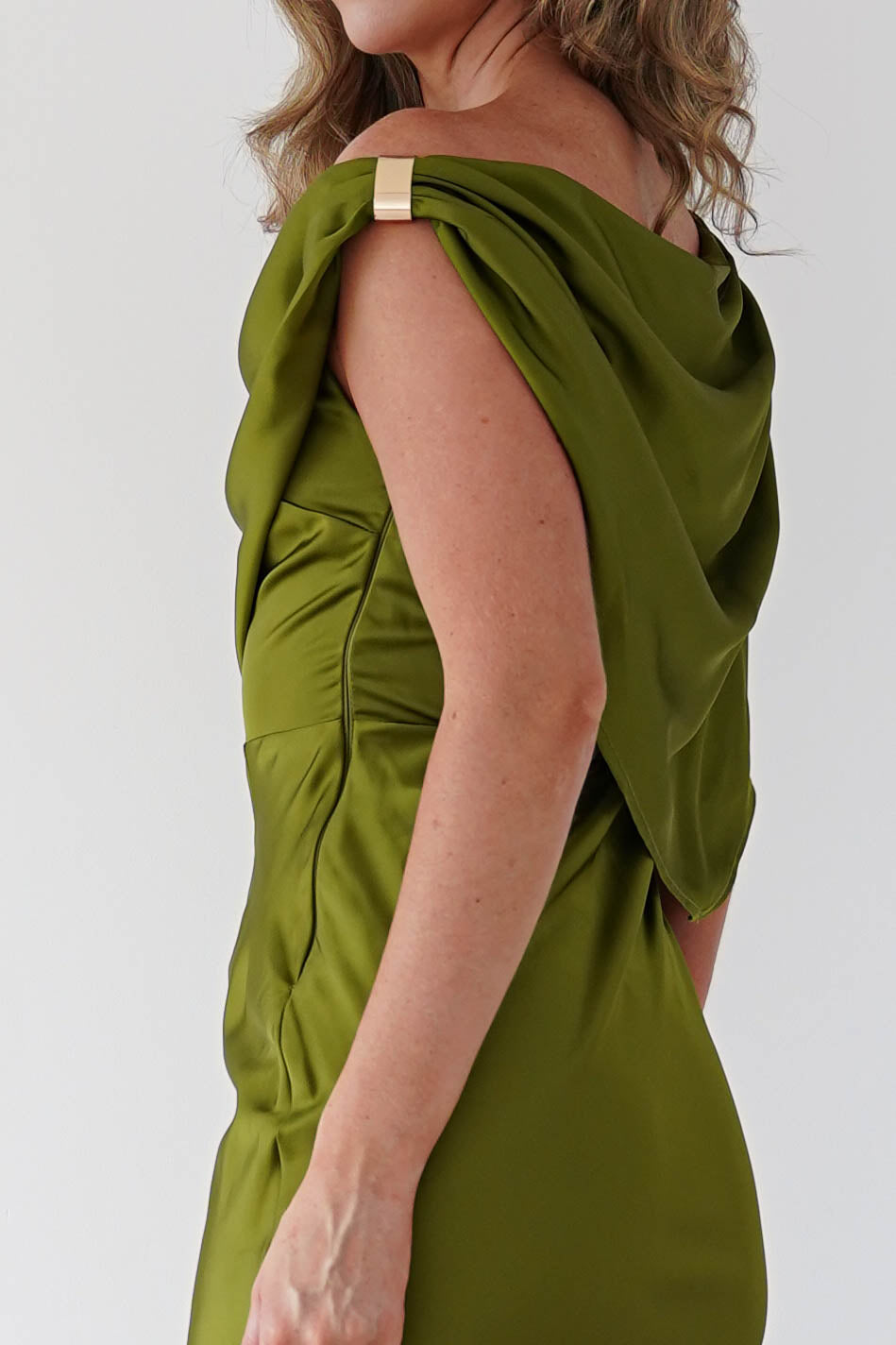 Oh Hello Clothing Women > Clothing > Dresses Sinead Satin Draped Maxi Dress | Olive Green