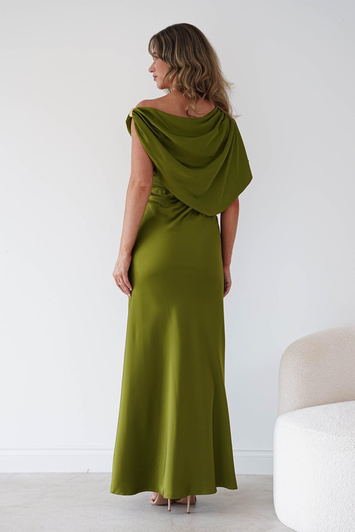 Oh Hello Clothing Women > Clothing > Dresses Sinead Satin Draped Maxi Dress | Olive Green