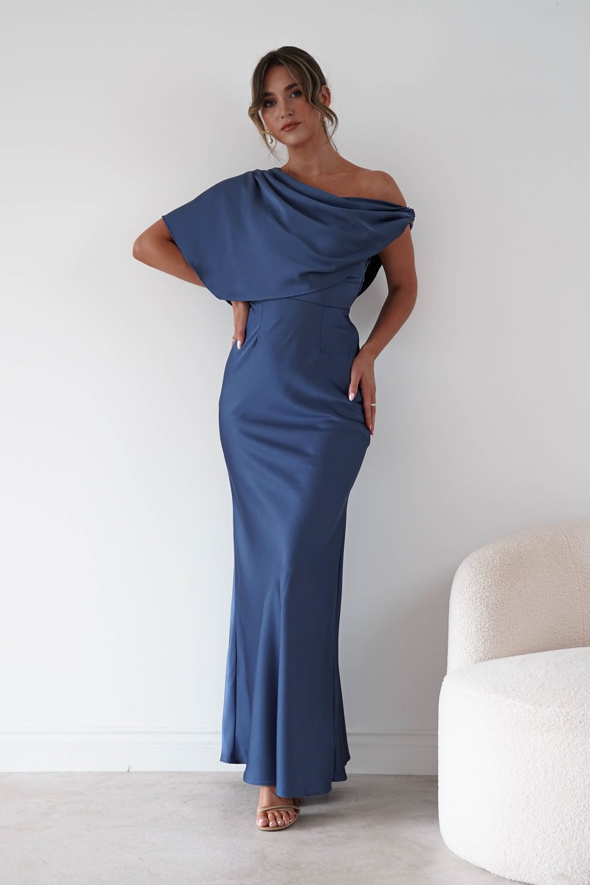 Oh Hello Clothing Women > Clothing > Dresses Sinead Satin Draped Maxi Dress | Slate Blue