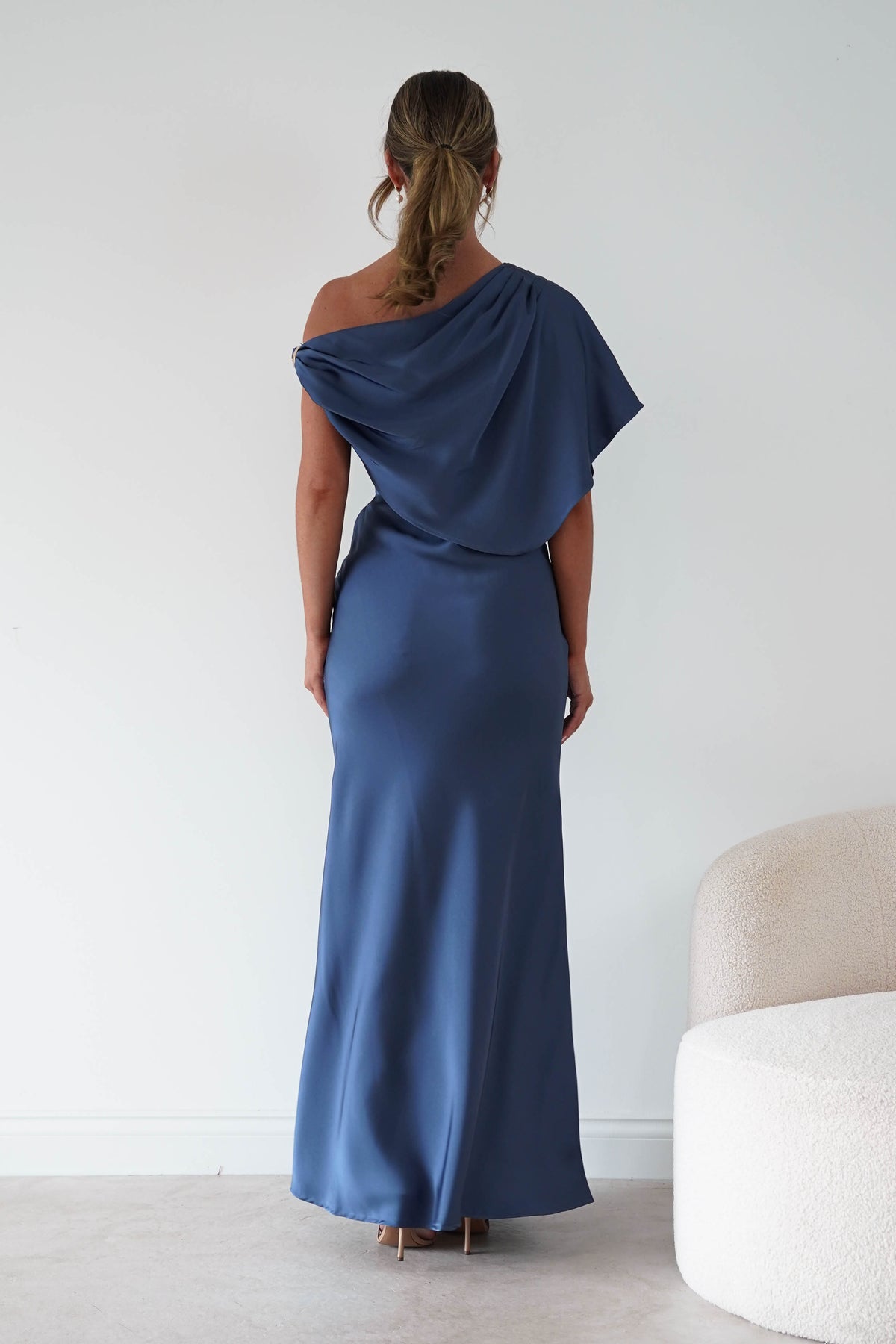 Oh Hello Clothing Women > Clothing > Dresses Sinead Satin Draped Maxi Dress | Slate Blue