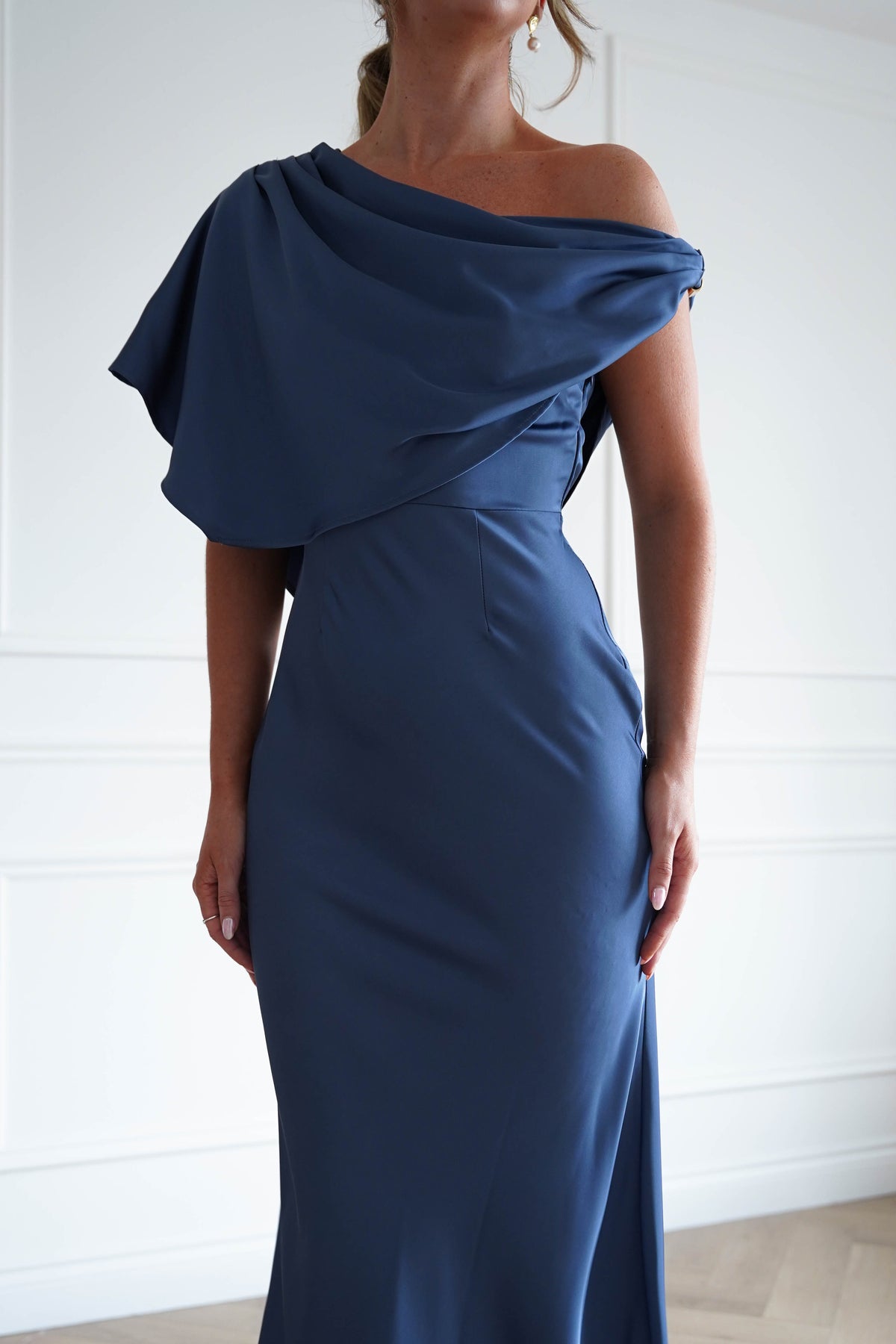 Oh Hello Clothing Women > Clothing > Dresses Sinead Satin Draped Maxi Dress | Slate Blue
