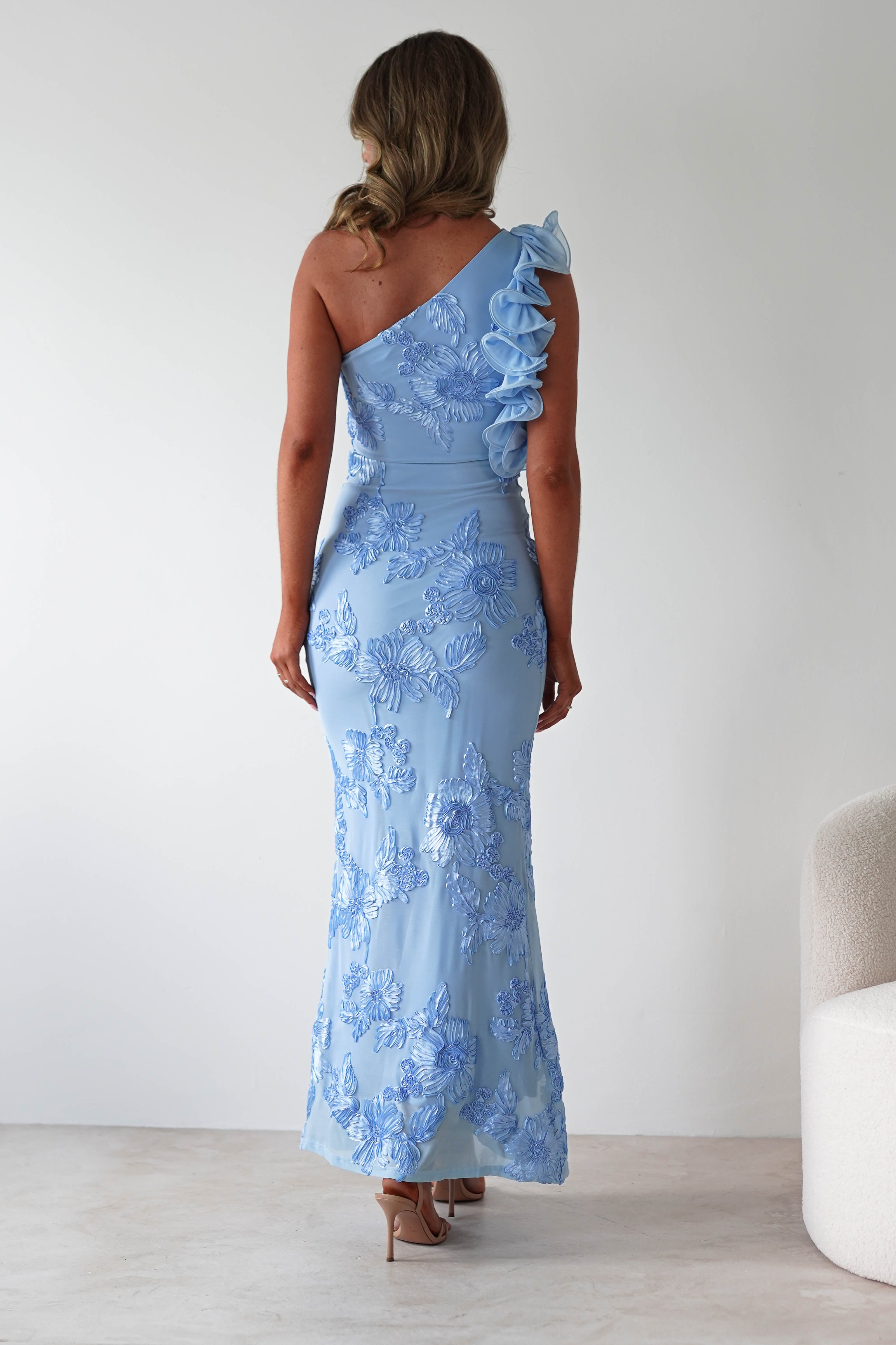 Siren Bodycon Maxi Dress Blue Textured | Wedding Guest Dress | Bodycon | Maxi | Oh Hello Clothing