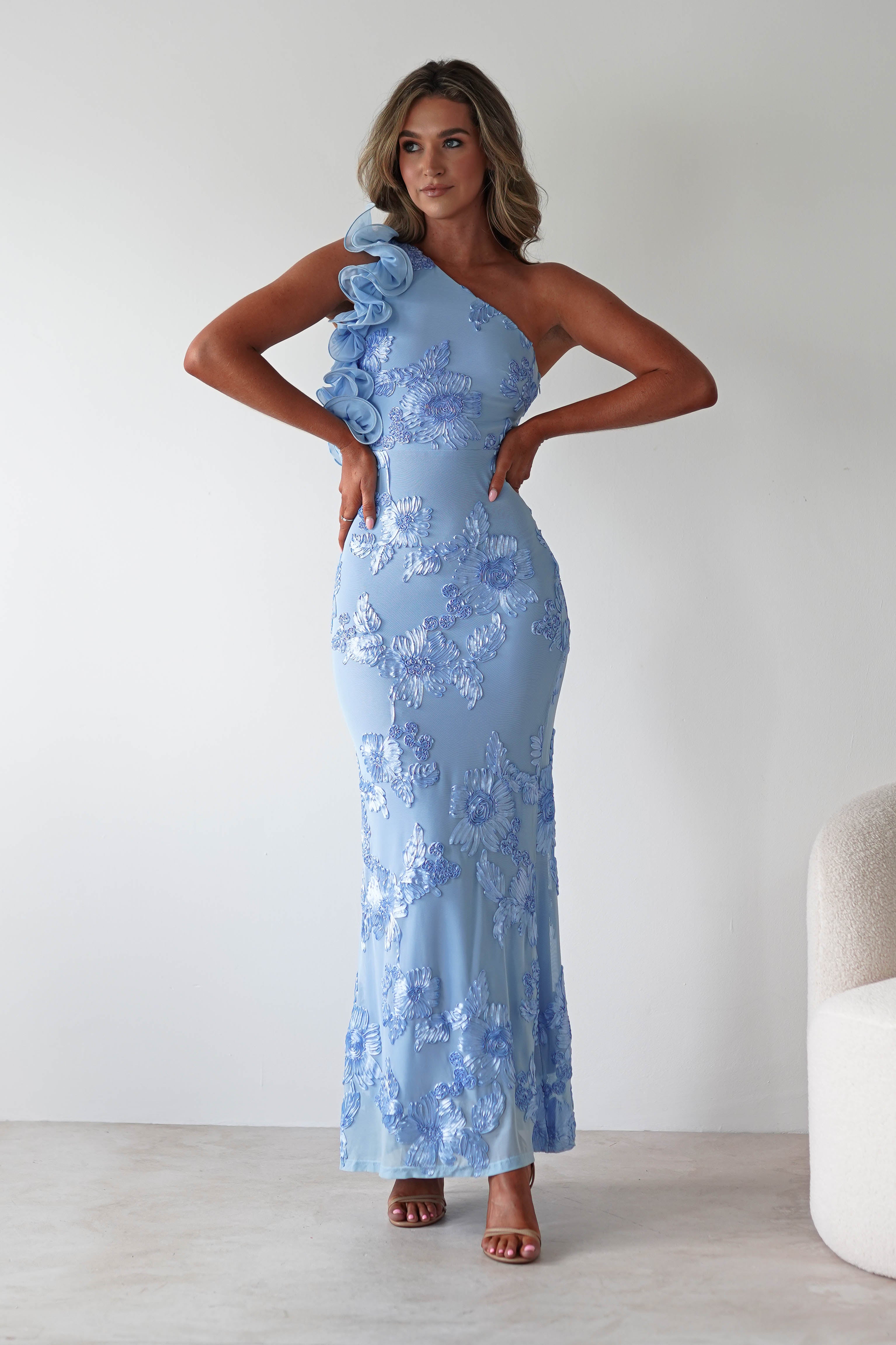 Siren Bodycon Maxi Dress Blue Textured | Wedding Guest Dress | Bodycon | Maxi | Oh Hello Clothing