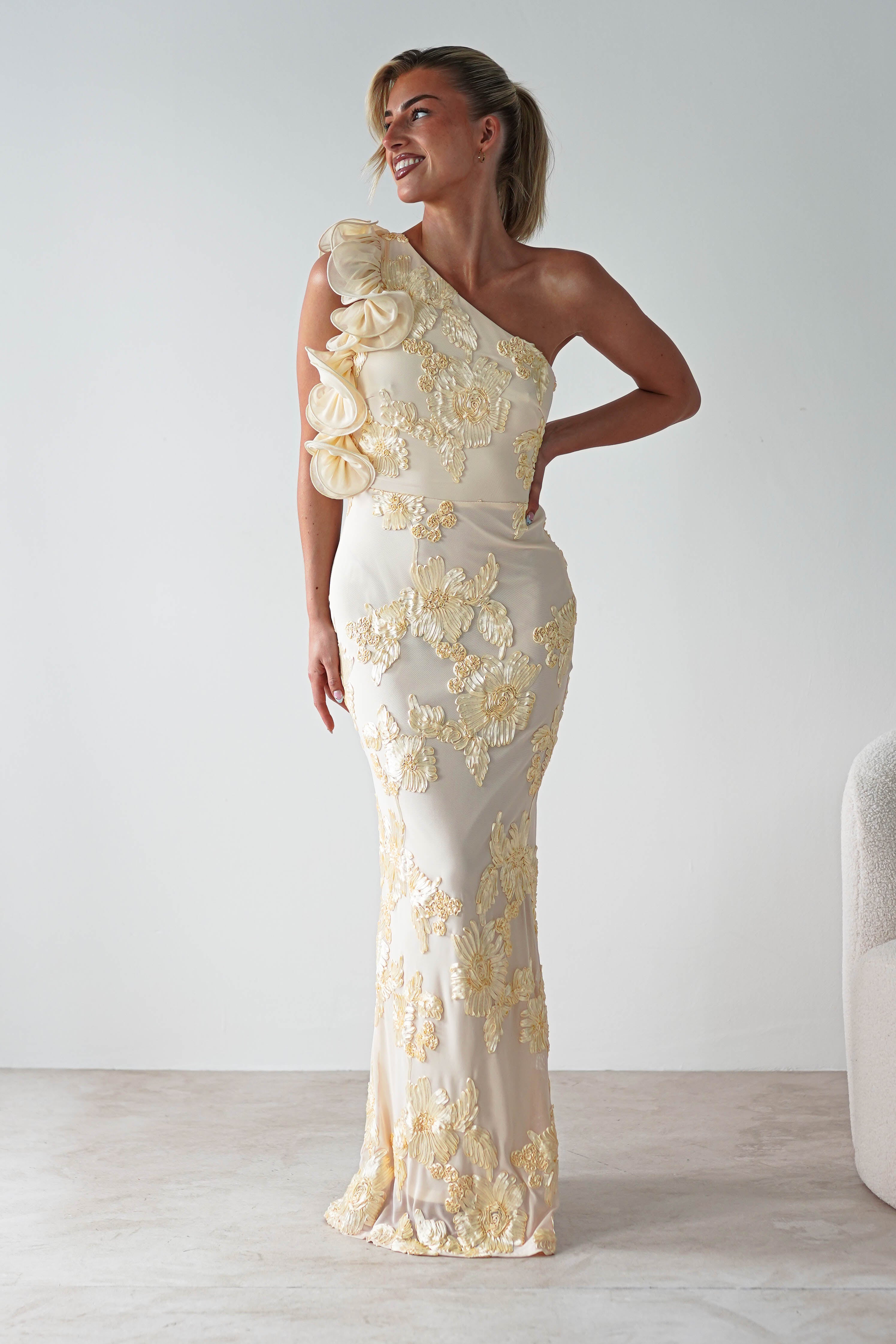 Siren Bodycon Maxi Dress Light Yellow | Wedding Guest Dress | Bodycon | Maxi | Oh Hello Clothing