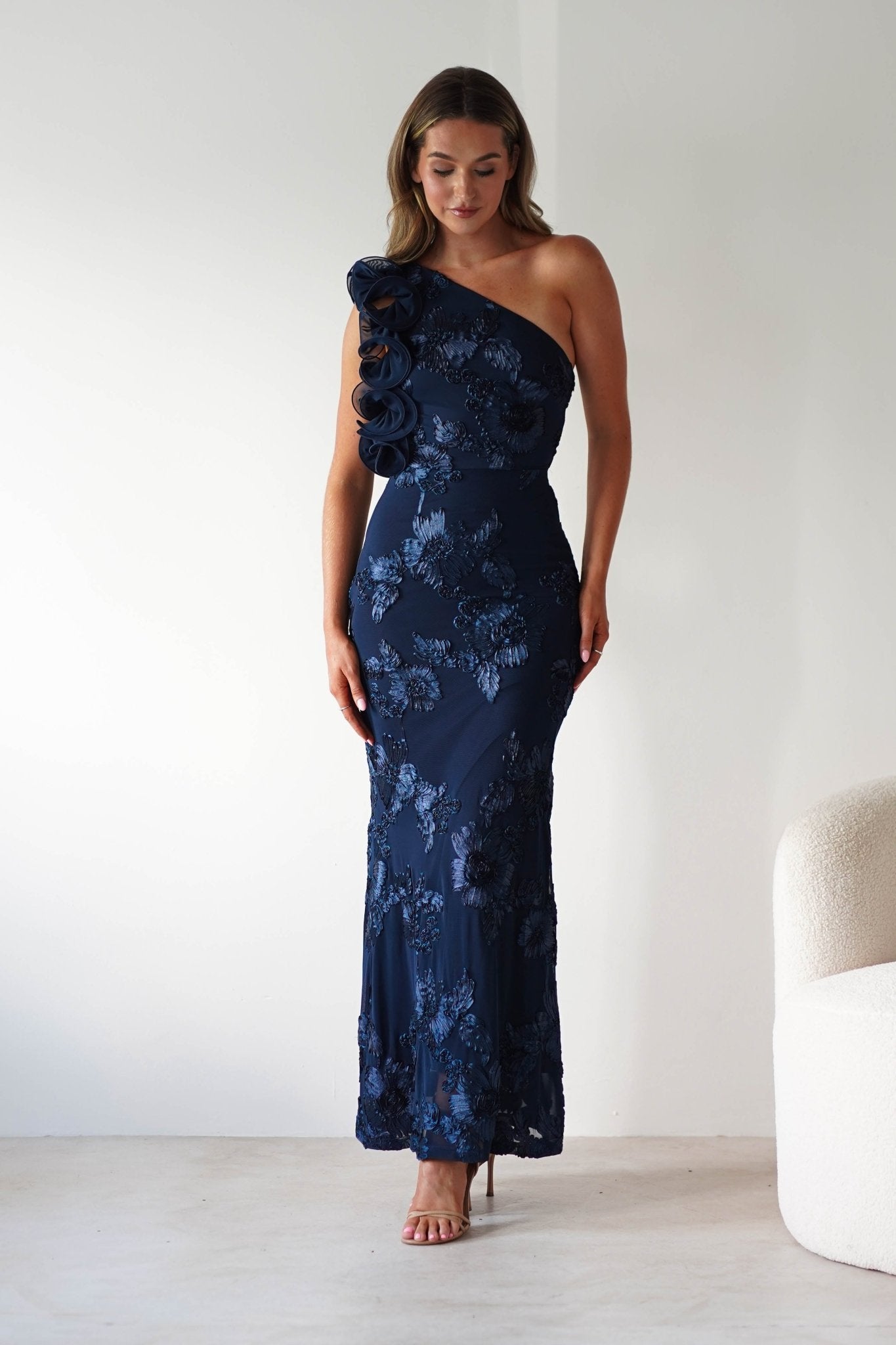 Siren Bodycon Maxi Dress Navy Textured | Wedding Guest Dress | Bodycon | Maxi | Oh Hello Clothing