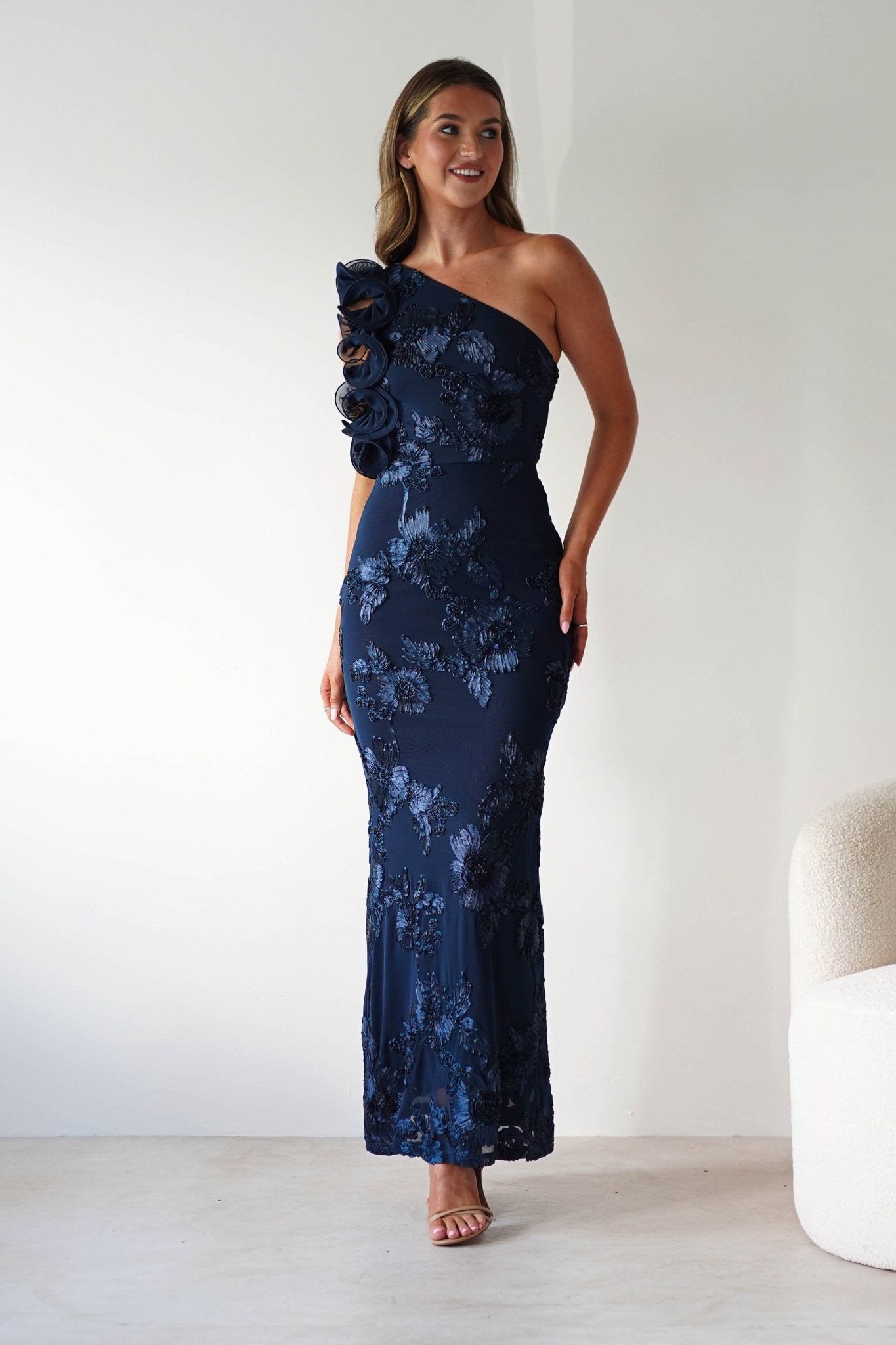 Siren Bodycon Maxi Dress Navy Textured | Wedding Guest Dress | Bodycon | Maxi | Oh Hello Clothing