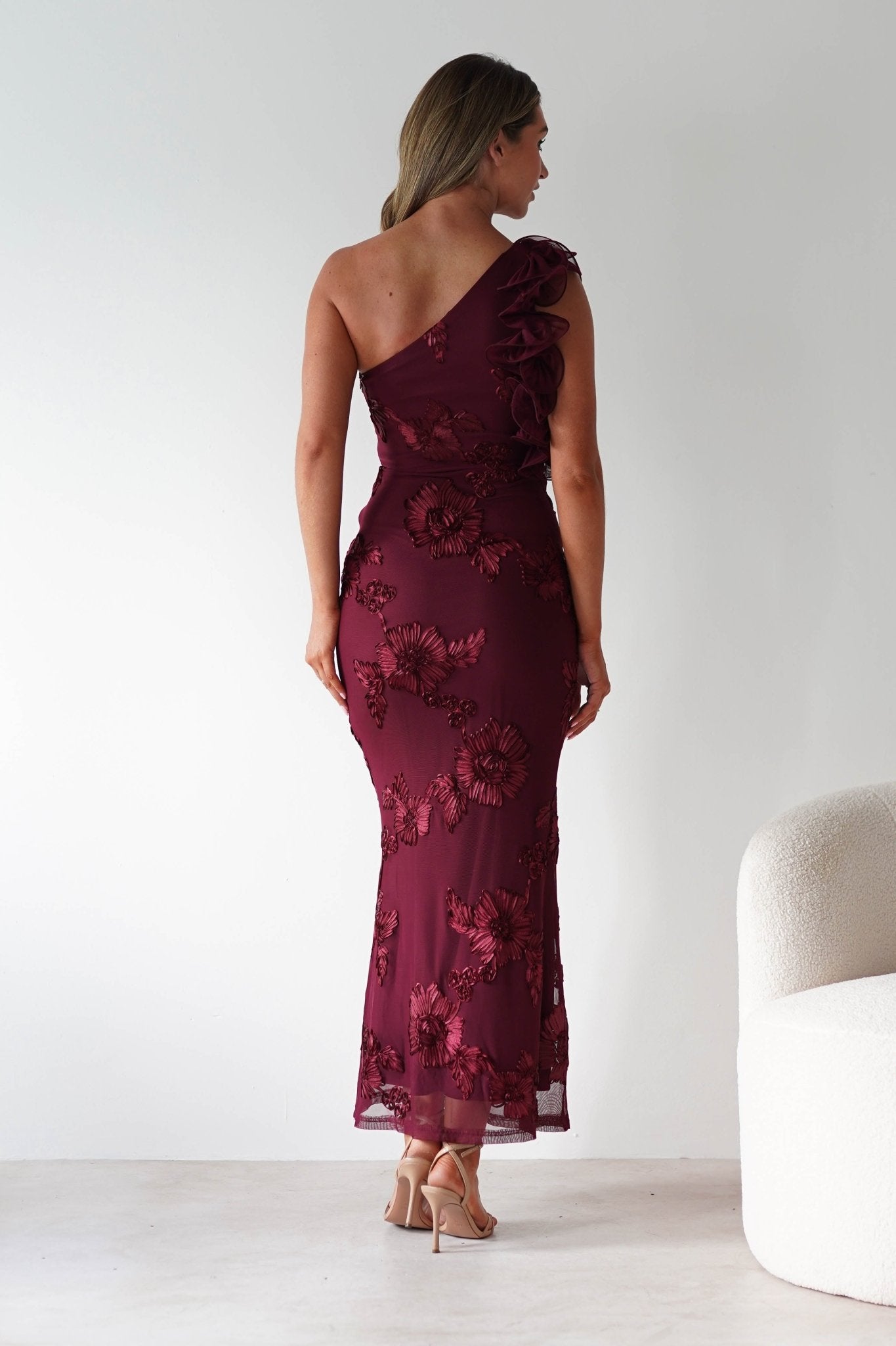 Siren Bodycon Maxi Dress Wine Textured | Wedding Guest Dress | Bodycon | Maxi | Oh Hello Clothing