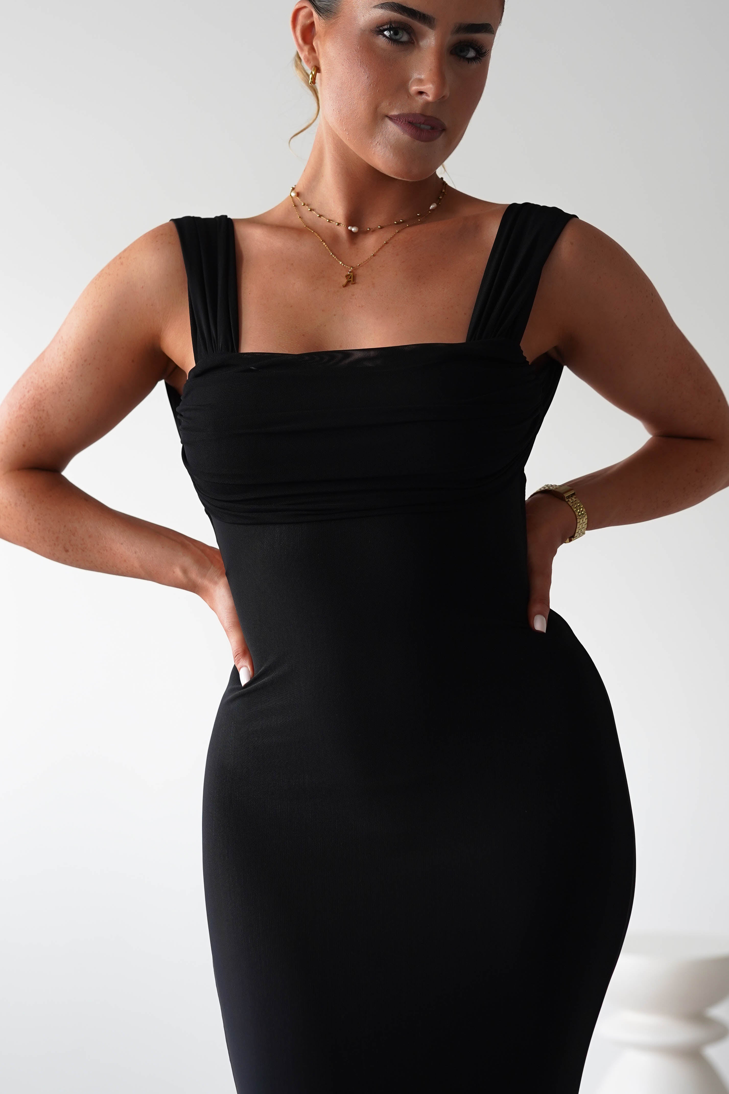 Sky Stretchy Mesh Backless Maxi Dress Black | Wedding Guest Dress | Backless | Maxi | Oh Hello Clothing